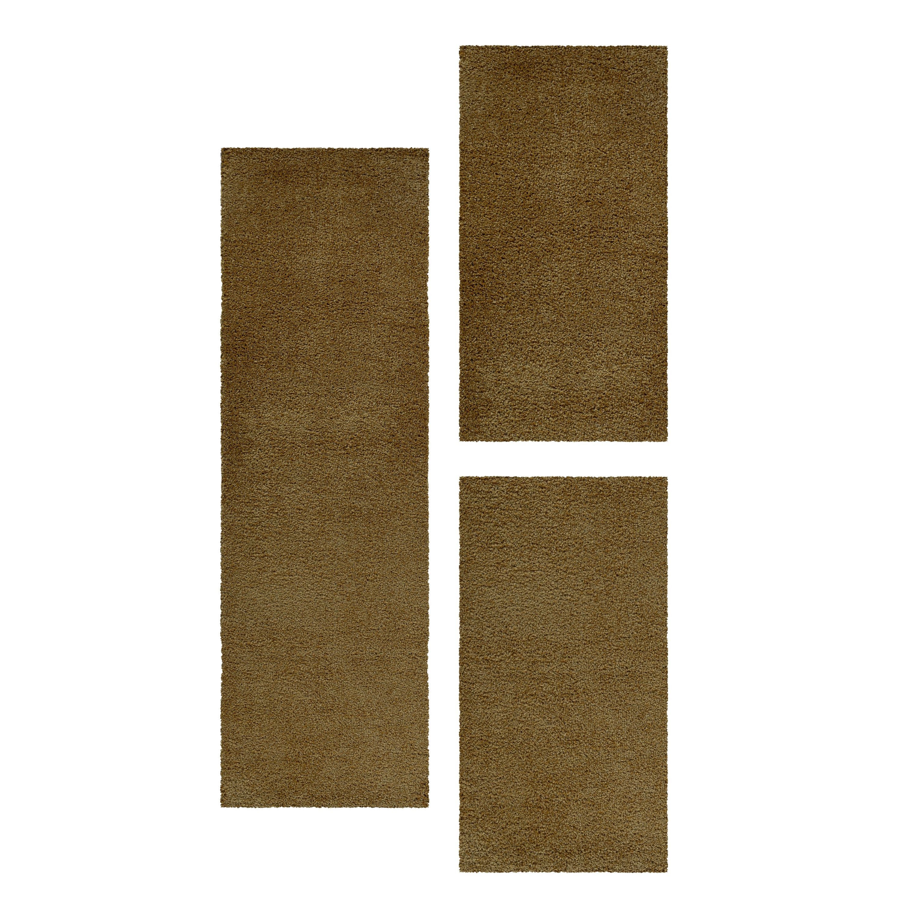 Teppium Teppich Unicolor - Einfarbig, Rechteckig, Höhe: 30 mm, Schlafzimmer Teppich Bettumrandung Läufer Set 3 teilig Gold