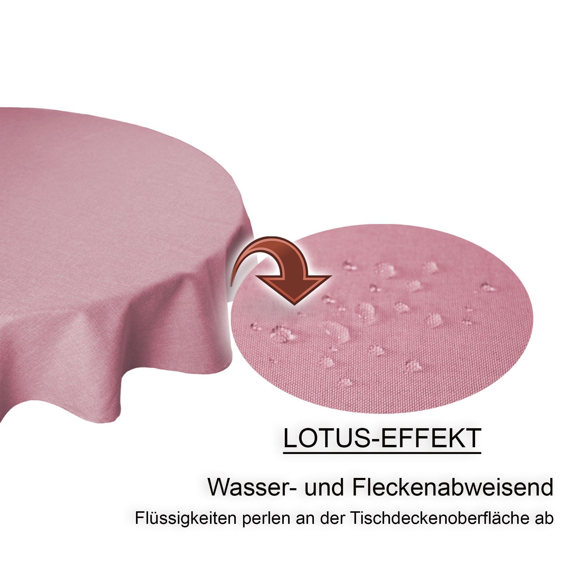 Haus und Deko Tischdecke wasserabweisend Ø altrosa Leinenoptik Lotus beschichtet rund 180 (1-tlg) Tischdecke cm