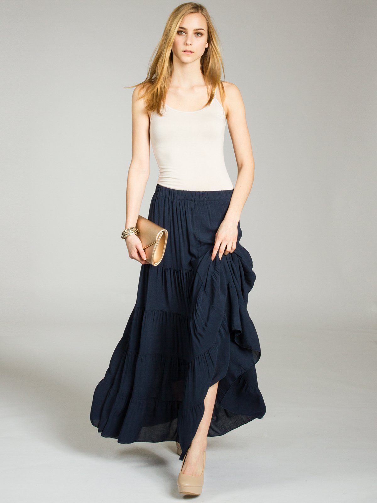 Caspar Faltenrock RO020 langer eleganter Damen Maxi Sommer Rock Maxirock - günstig online kaufen