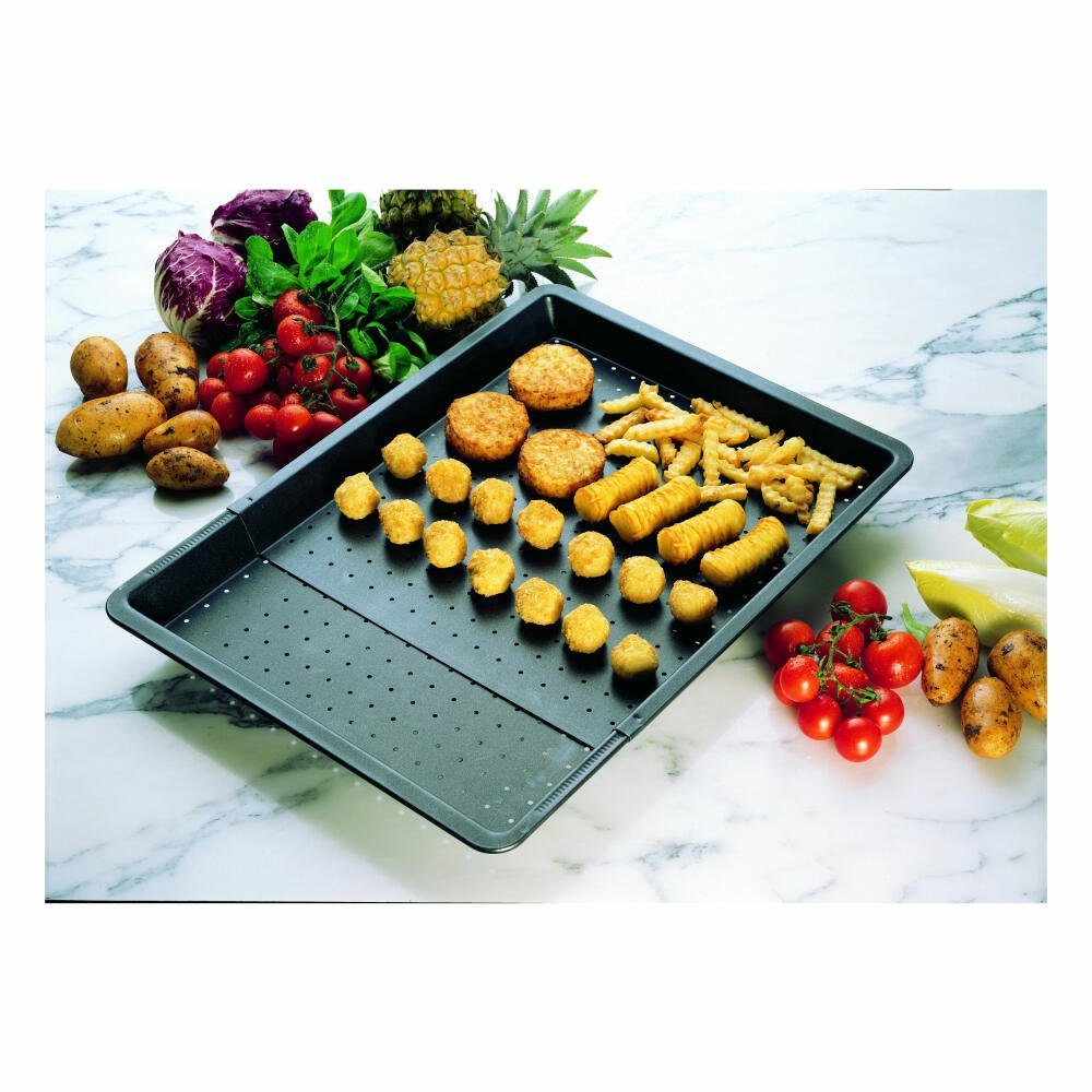 Zenker Backblech Black Metallic Herdbackblech Ausziehbar Perforiert, Stahlblech