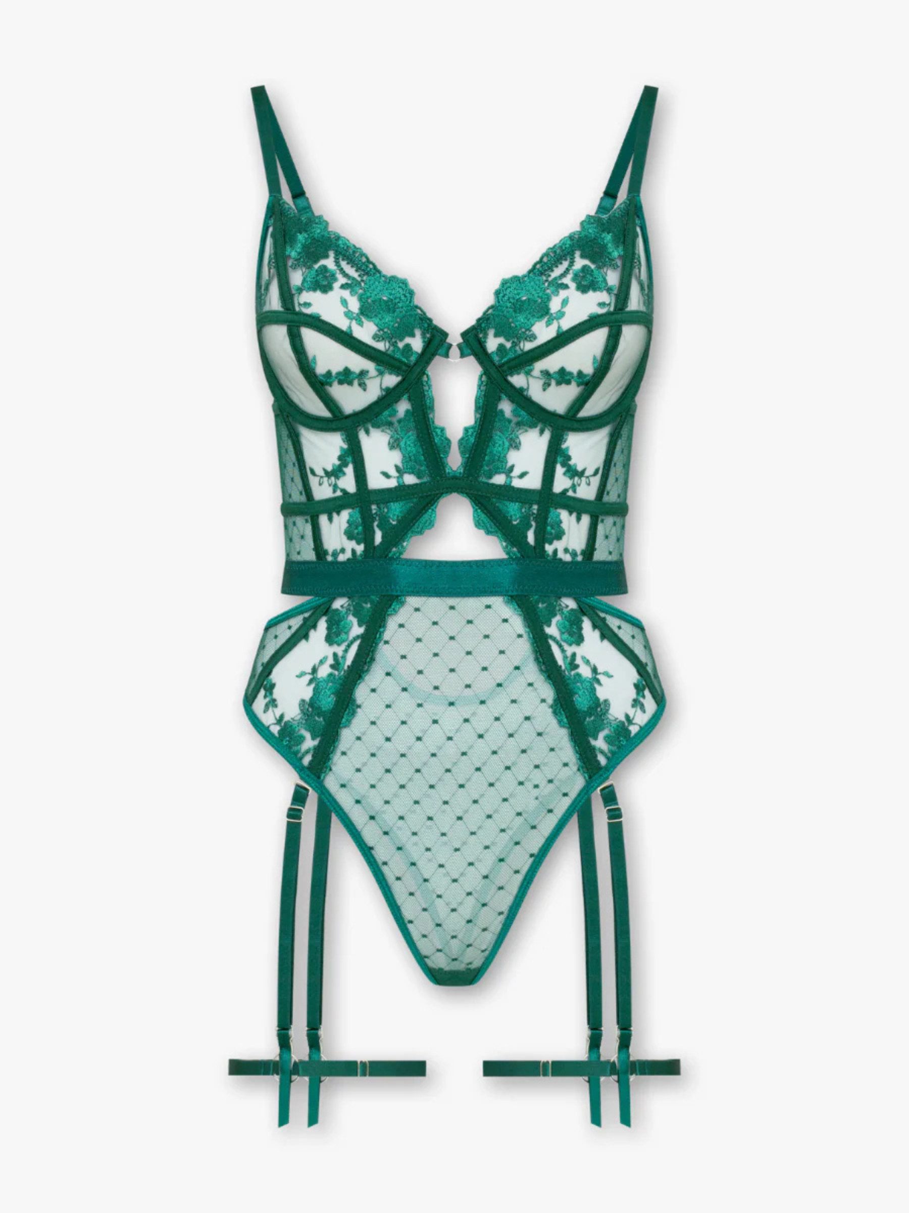 Elegant Love Body Dessous-Body aus Spitze & Tüll, mit Bügel-Cups und Strapsen Rückenfreier Strapsbody – Reizwäsche-Lingerie für romantische Nächte