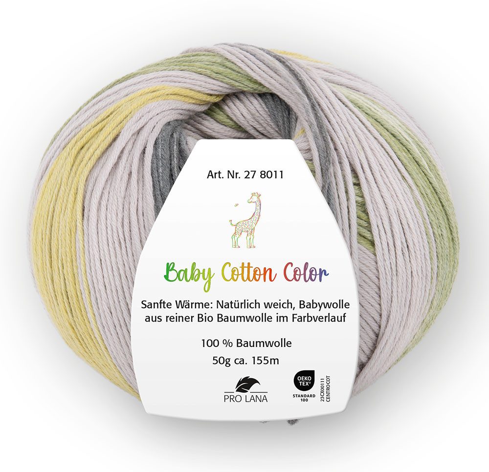 Pro Lana BABY COTTON COLOR Häkelwolle, 155 m (100 % Bio-Baumwolle Babywolle speichelecht), 50 g