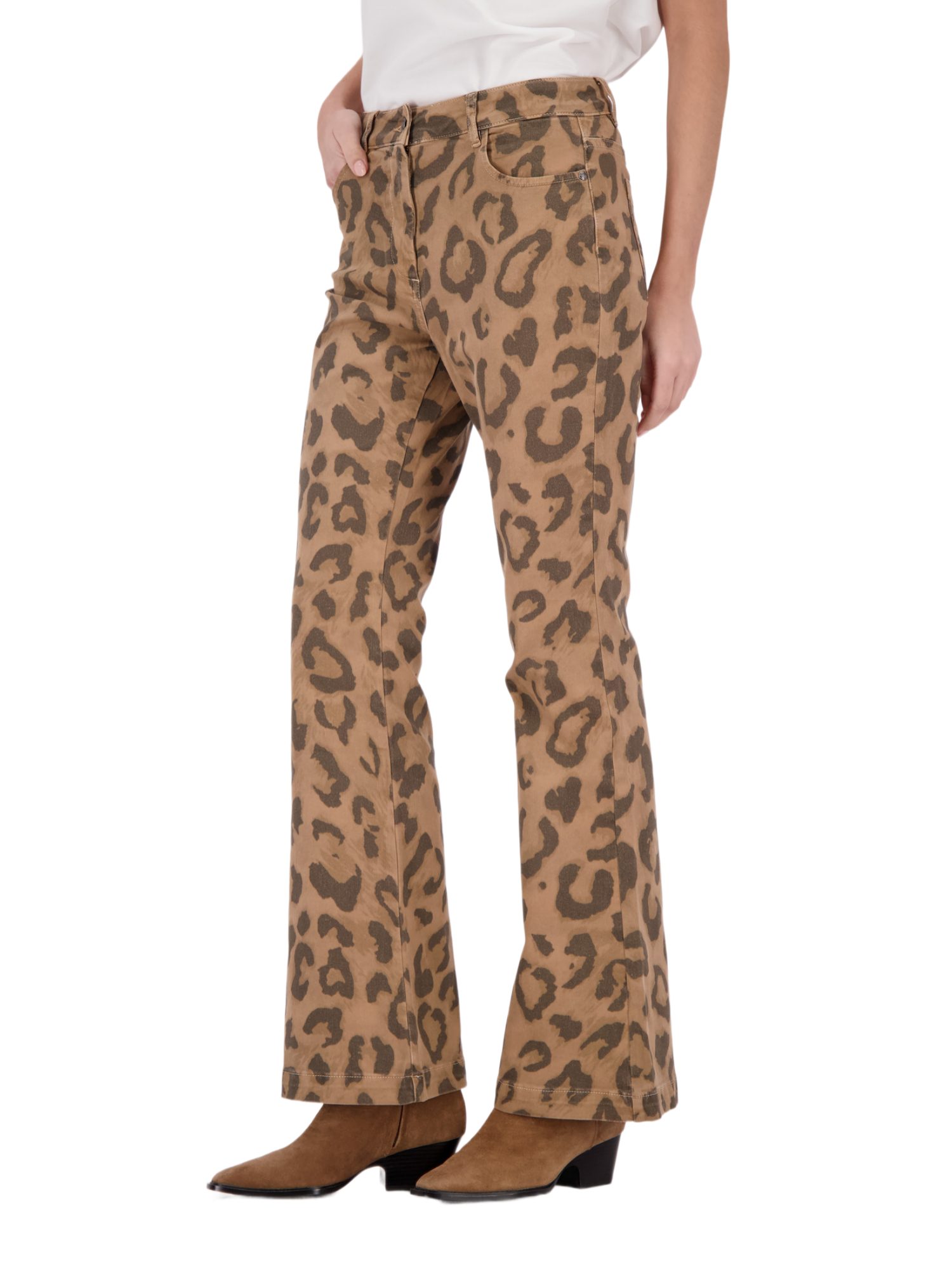 Monari Stoffhose braun, Casual, Baumwolle, Animalprint, Bootcut, Mittel