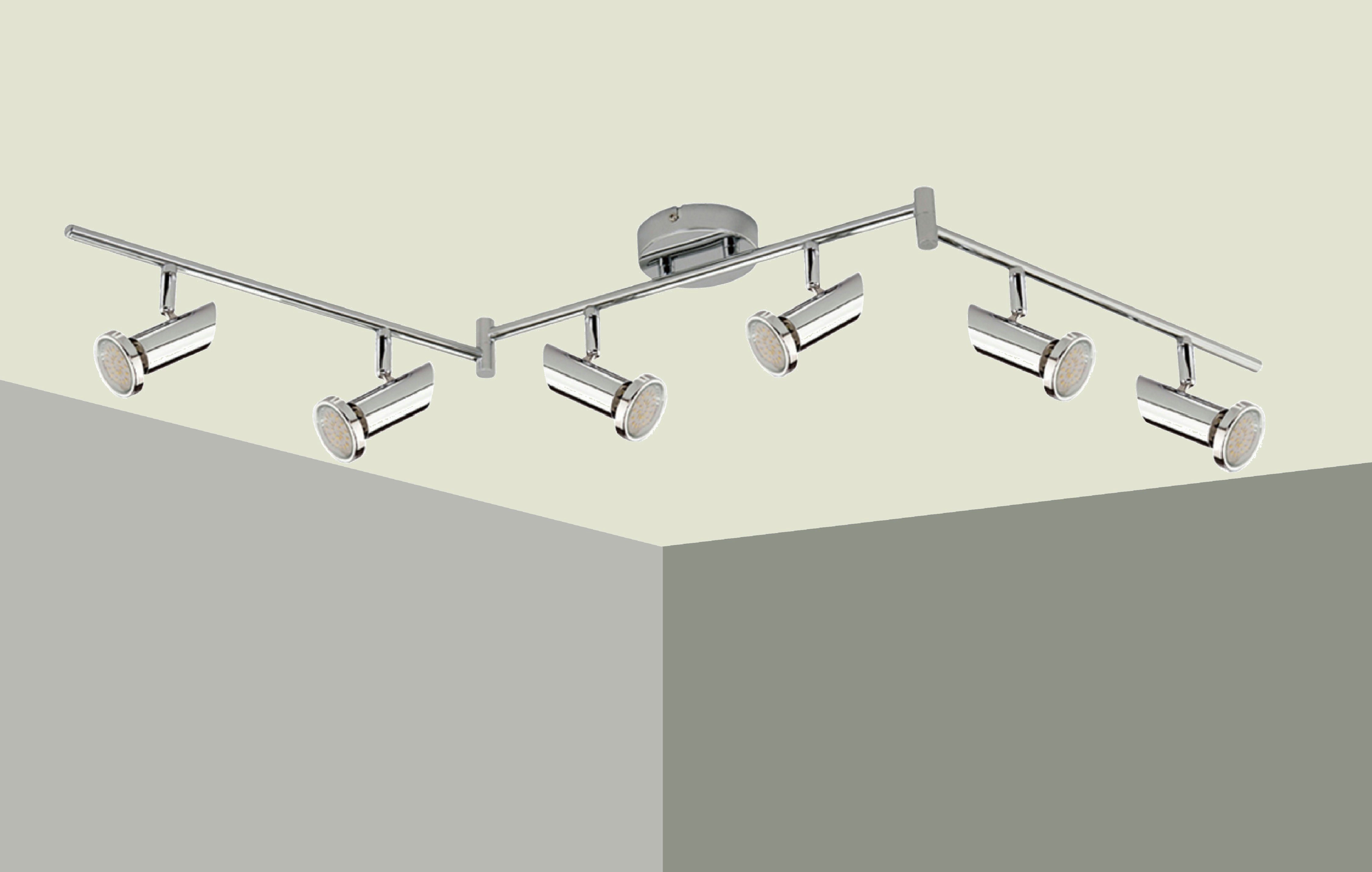 TRANGO LED Deckenspots, Dimmfunktion, 6-flammig 2000-68SD LED Deckenleuchte MIA in Chrom-Optik inkl. 6x 5 W 3-Stufen dimmbar GU10 LED Leuchtmittel - Deckenlampe - Deckenstrahler, Wohnzimmer Lampe schwenkbar und drehbar