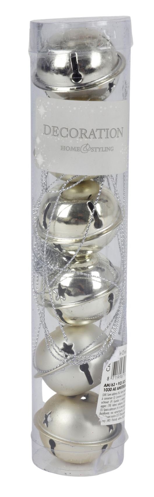 Koopman Christbaumschmuck Weihnachts-Glöckchen Baumschmuck 6er Set Anhänger matt&glänzend ø 4cm (6-tlg) silber