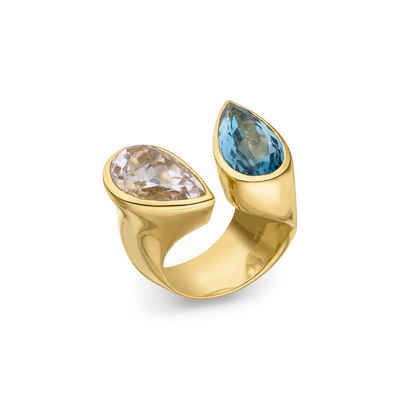 SKIELKA DESIGNSCHMUCK Goldring Aquamarin Kunzit Ring "Duo" (Gelbgold 585), massive hochwertige Verarbeitung