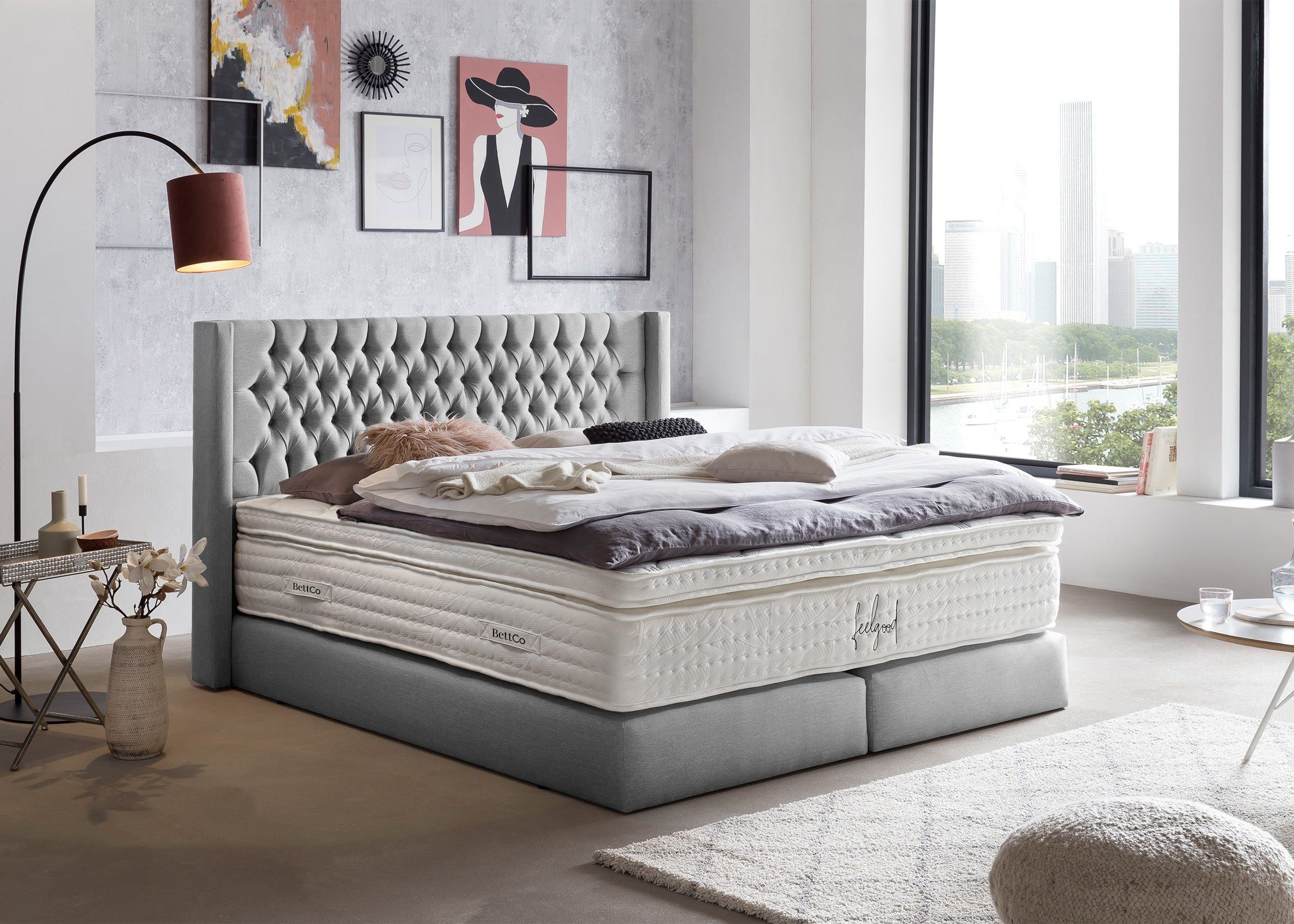 BettCo Boxspringbett Florida (in Hellgrau Webstoff, günstig online kaufen
