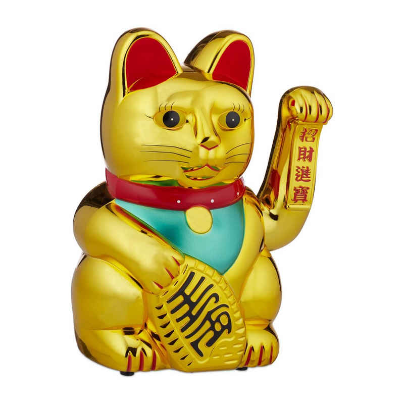 relaxdays Winkekatze XL Winkekatze gold