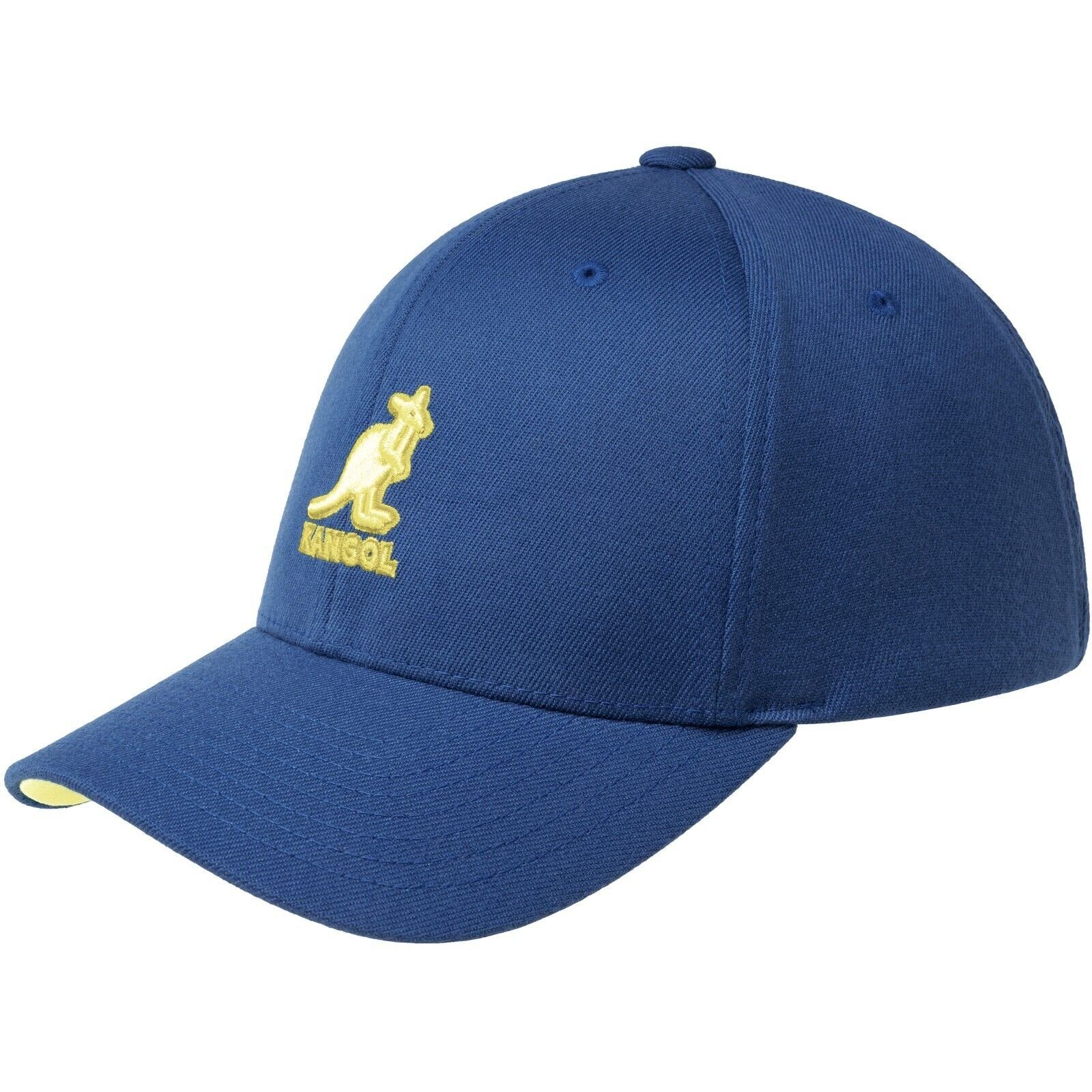 Kangol Baseball Cap 3D Wool Flexfit Stretchfutterband, Schirmlänge: 7 cm,Kopfhöhe: ca. 10 cm blau-gelb