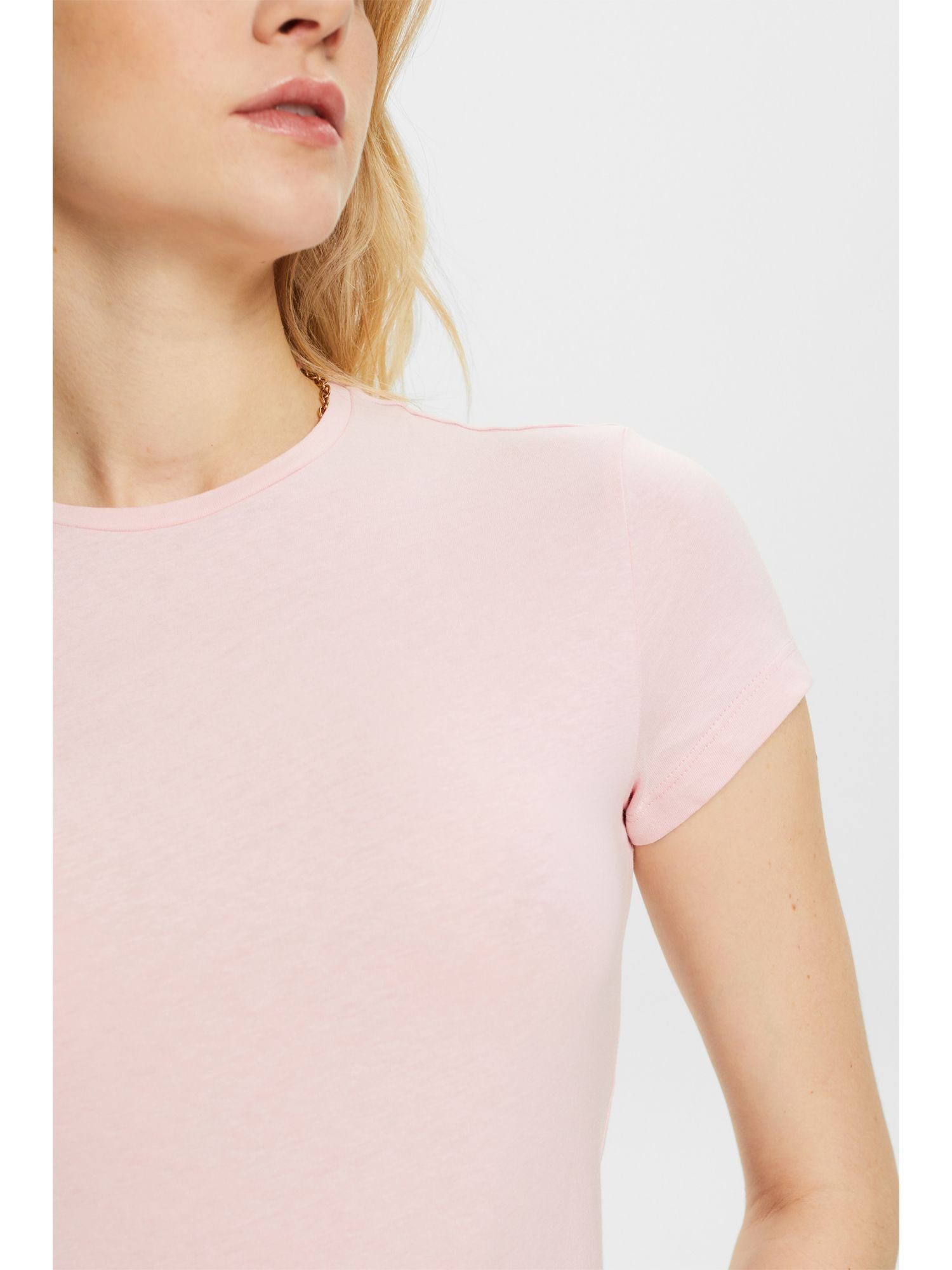 Esprit T-Shirt T-Shirt mit Rundhalsausschnitt, 100 % PASTEL PINK (1-tlg) Baumwolle