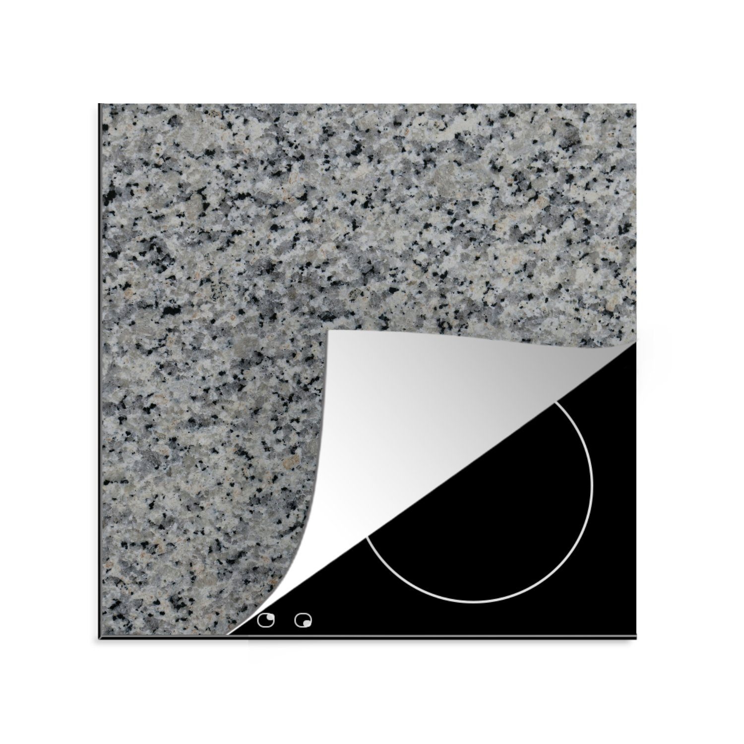 MuchoWow Herdblende-/Abdeckplatte Schwarz - Grau - Granit - Kristall, Vinyl, (1 tlg), 78x78 cm, Ceranfeldabdeckung, Arbeitsplatte für küche