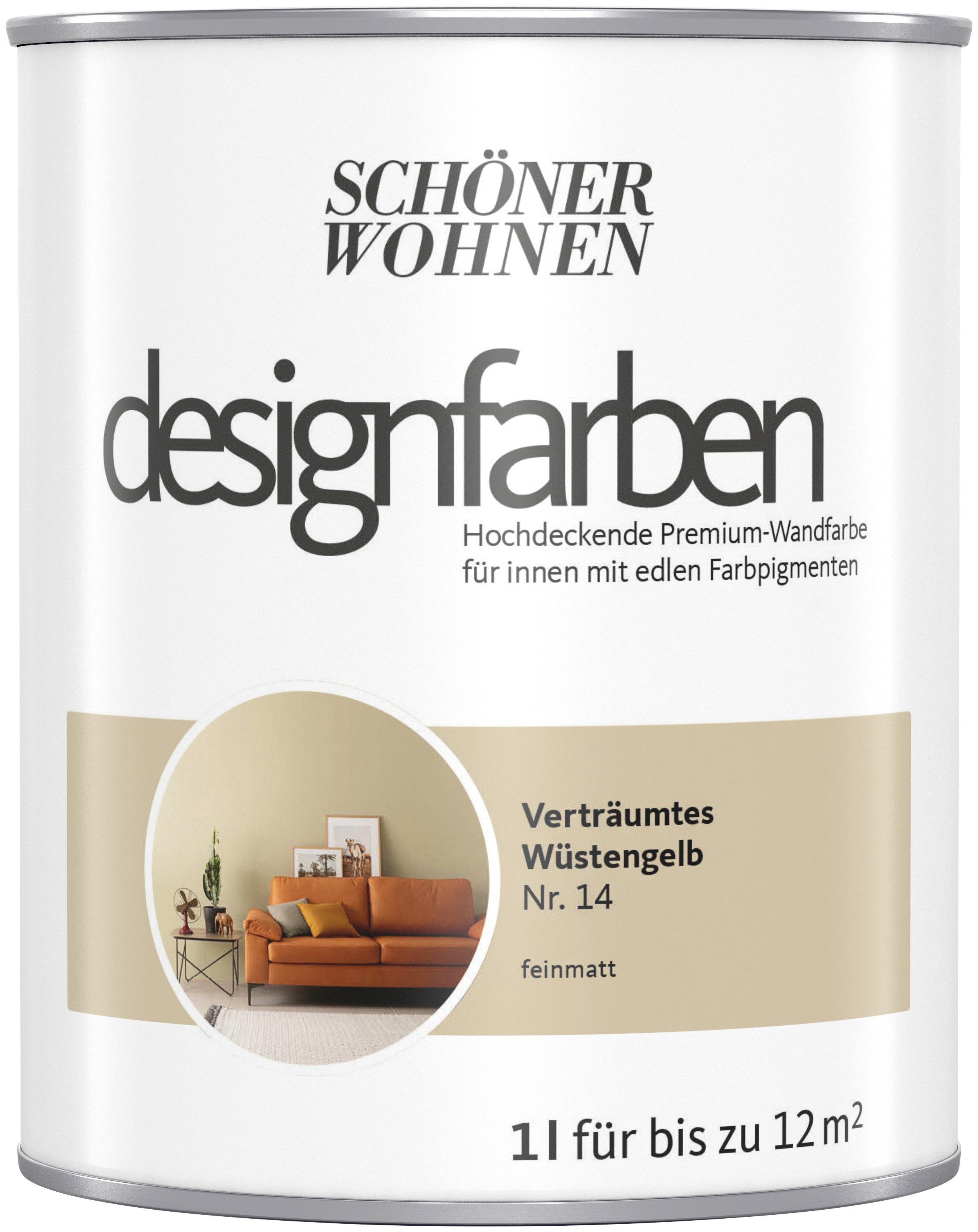 SCHÖNER WOHNEN FARBE Wand- und Deckenfarbe Designfarben, Verträumtes Wüstenbeige Nr. 14, hochdeckende Premium-Wandfarbe