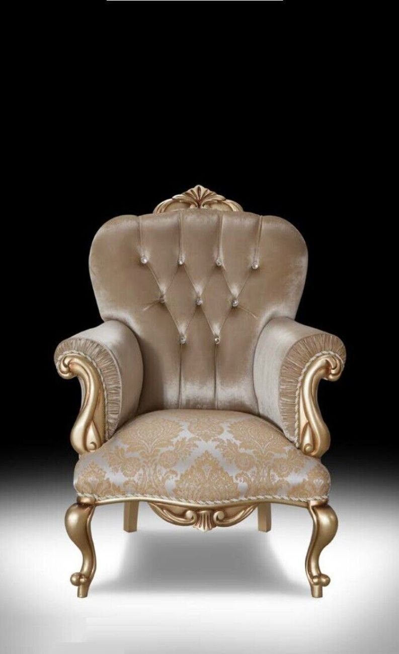 nur Sessel), JVmoebel Club (1-St., Europa Sofa Sitzer Made Gold 1 Sessel in Designer Chesterfield-Sessel Chesterfield 1x Lougne Textil