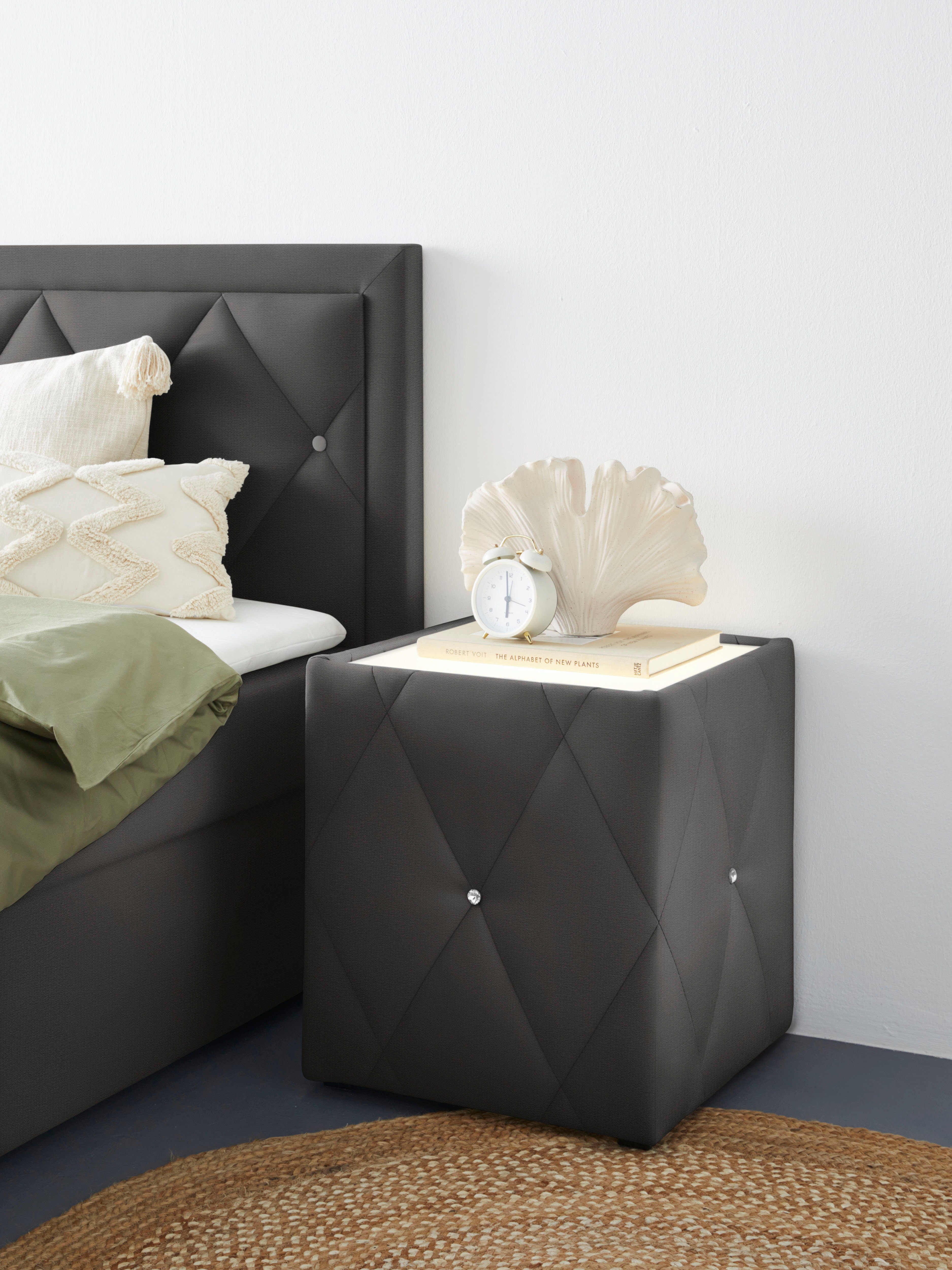 Leonique Nachttisch Alfie, mit Beleuchtung und Bezug aus Samtverlours günstig online kaufen