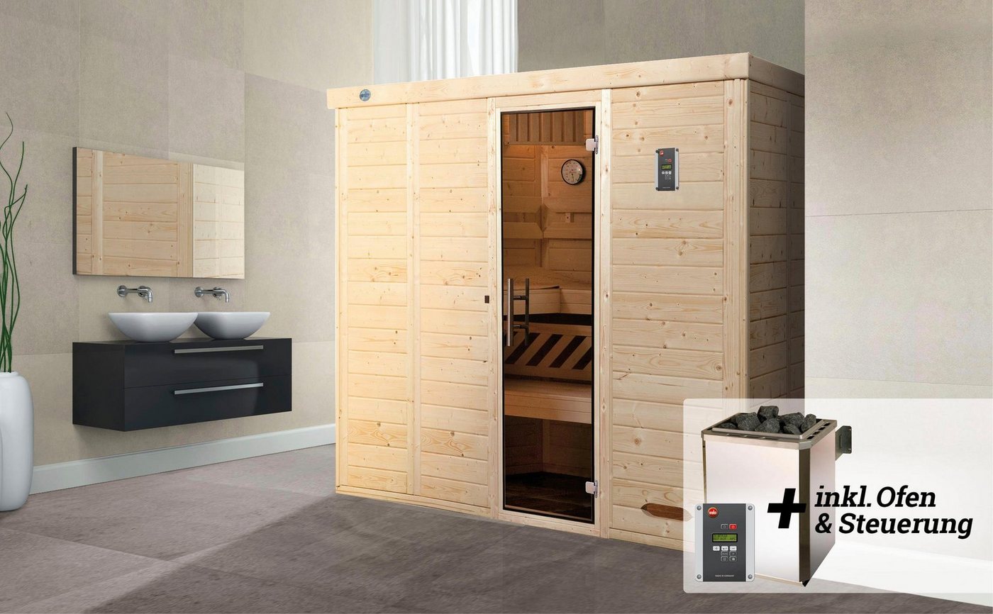 Thumbnail - weka Sauna Kemi, BxTxH: 245 x 193 x 200 cm, 45 mm, (Set) 7,5 kW-Ofen mit digitaler Steuerung