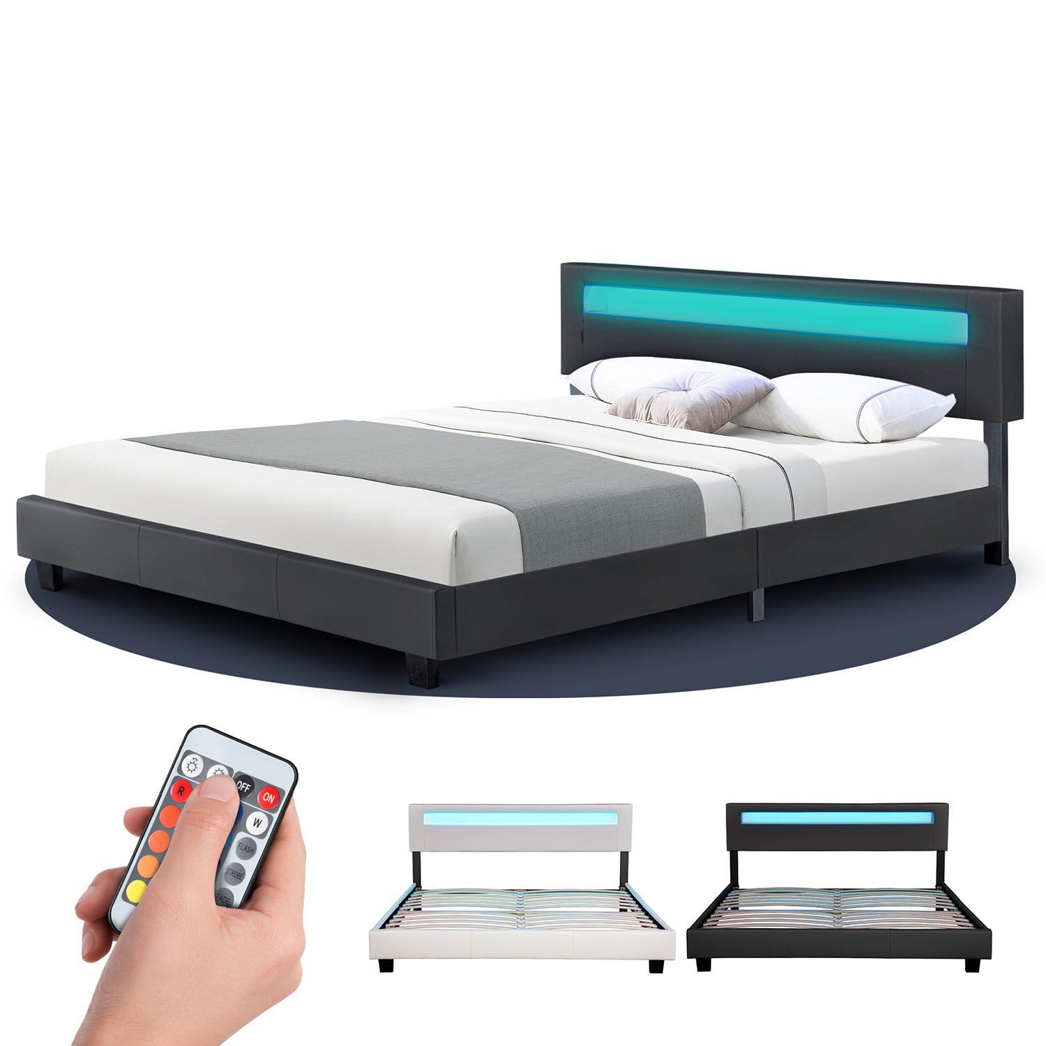 Juskys Polsterbett Paris, 160x200 cm, bunte LED-Beleuchtung, Kunstleder, we günstig online kaufen