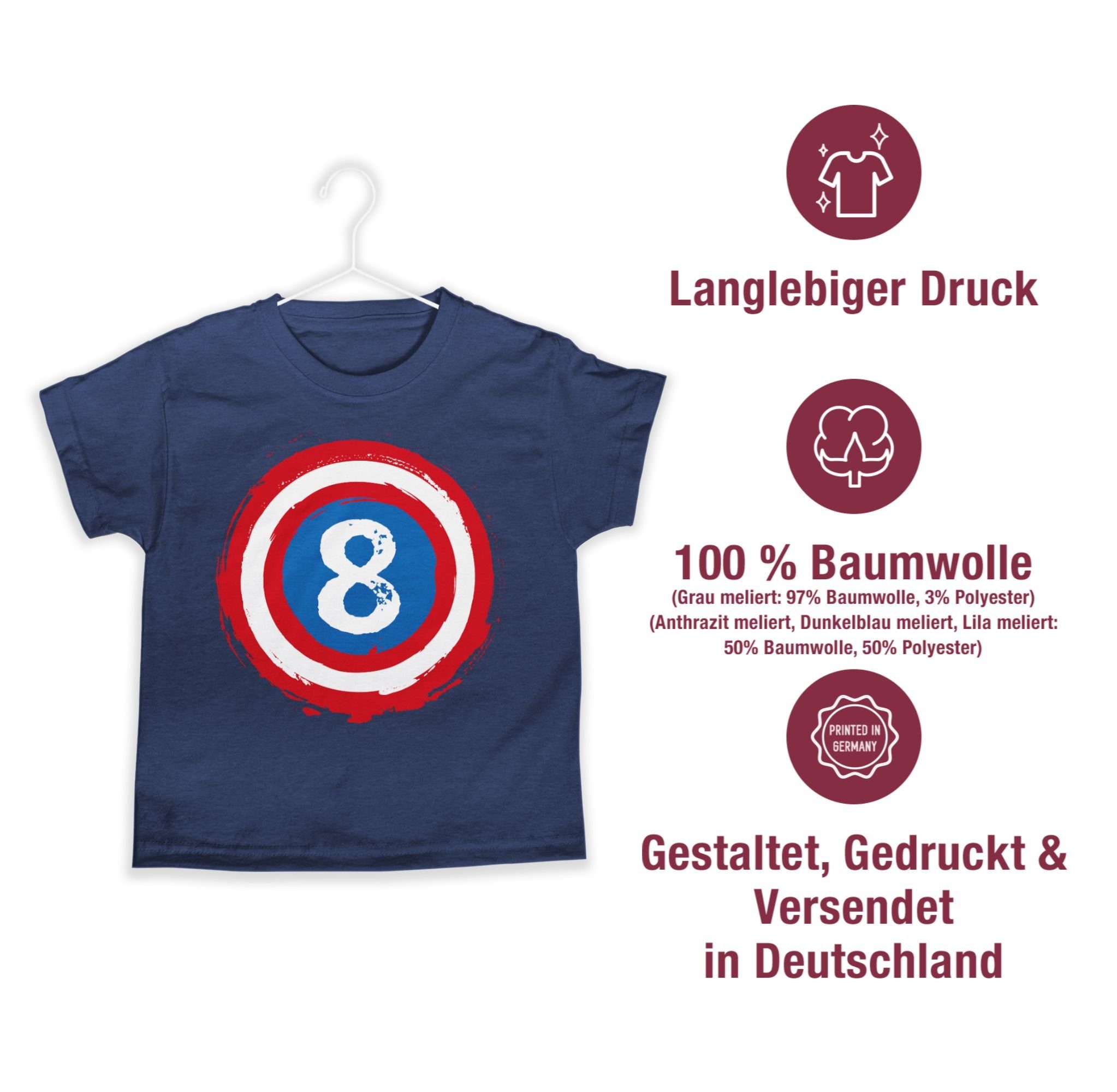 Superhelden 3 Meliert Geburtstag 8. Dunkelblau T-Shirt Schild Shirtracer Acht