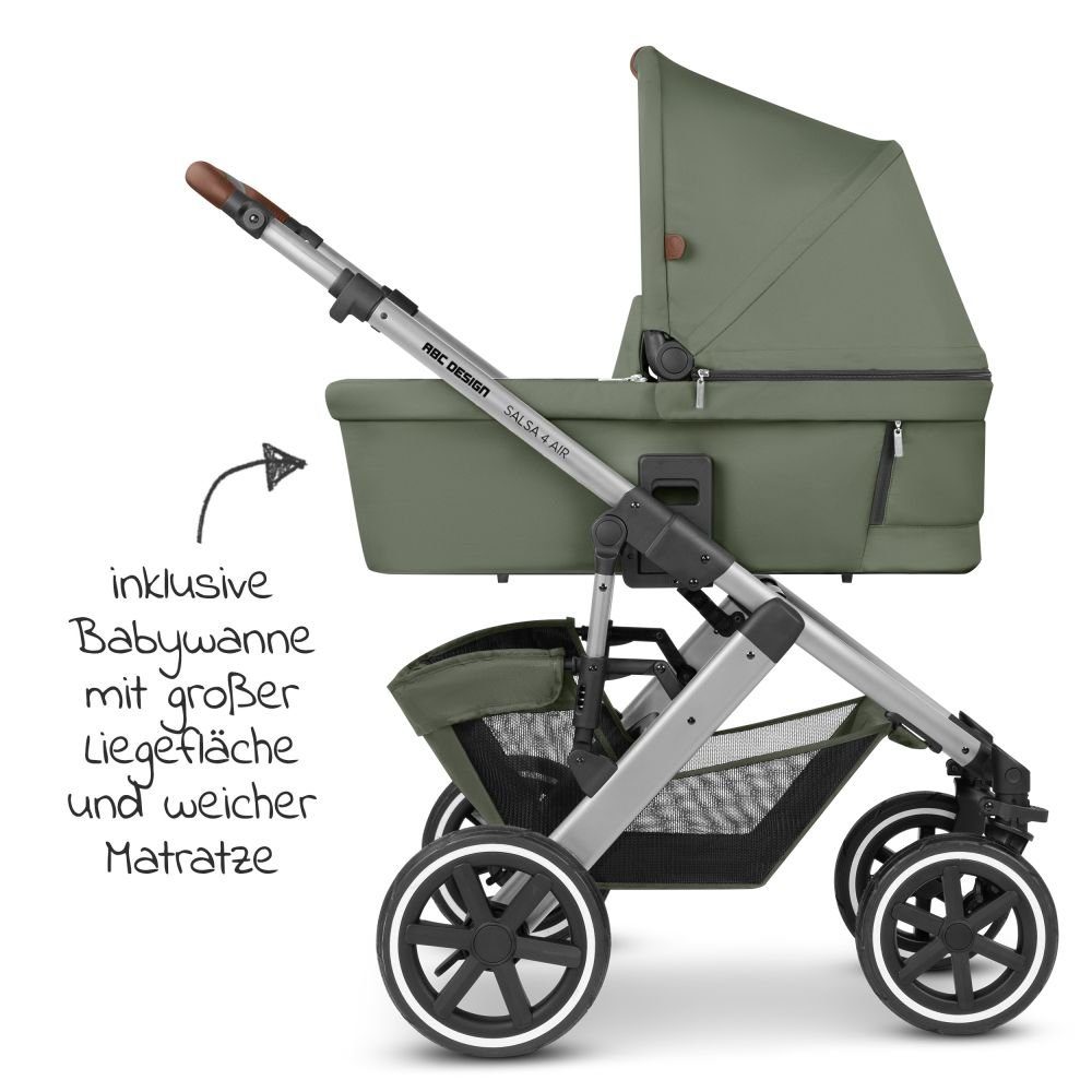 Kombi-Kinderwagen Set Design 4 Buggy Sportsitz, ABC Regenschutz Salsa 2in1 - mit Air Babywanne, Kinderwagen Olive,