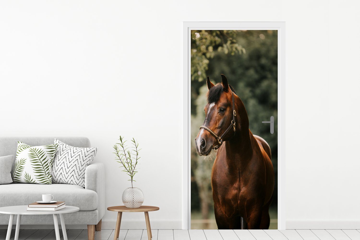 MuchoWow Türtapete Pferd St), 75x205 (1 Matt, Fototapete bedruckt, Porträt, - Türaufkleber, cm Äste Tür, für 