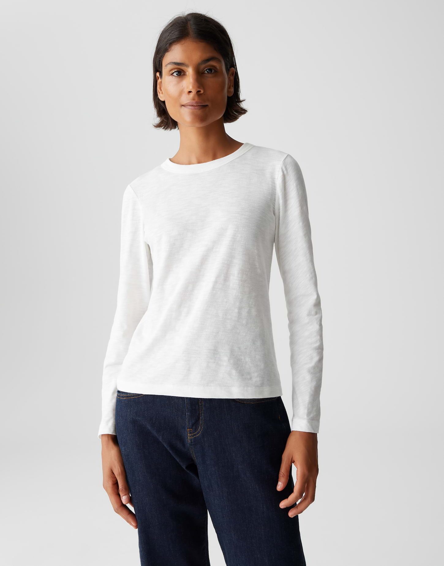 OPUS Longsleeve SIMOOK aus nachhaltiger Baumwolle schmale Passform, elastischer Stoff, dezente Struktur