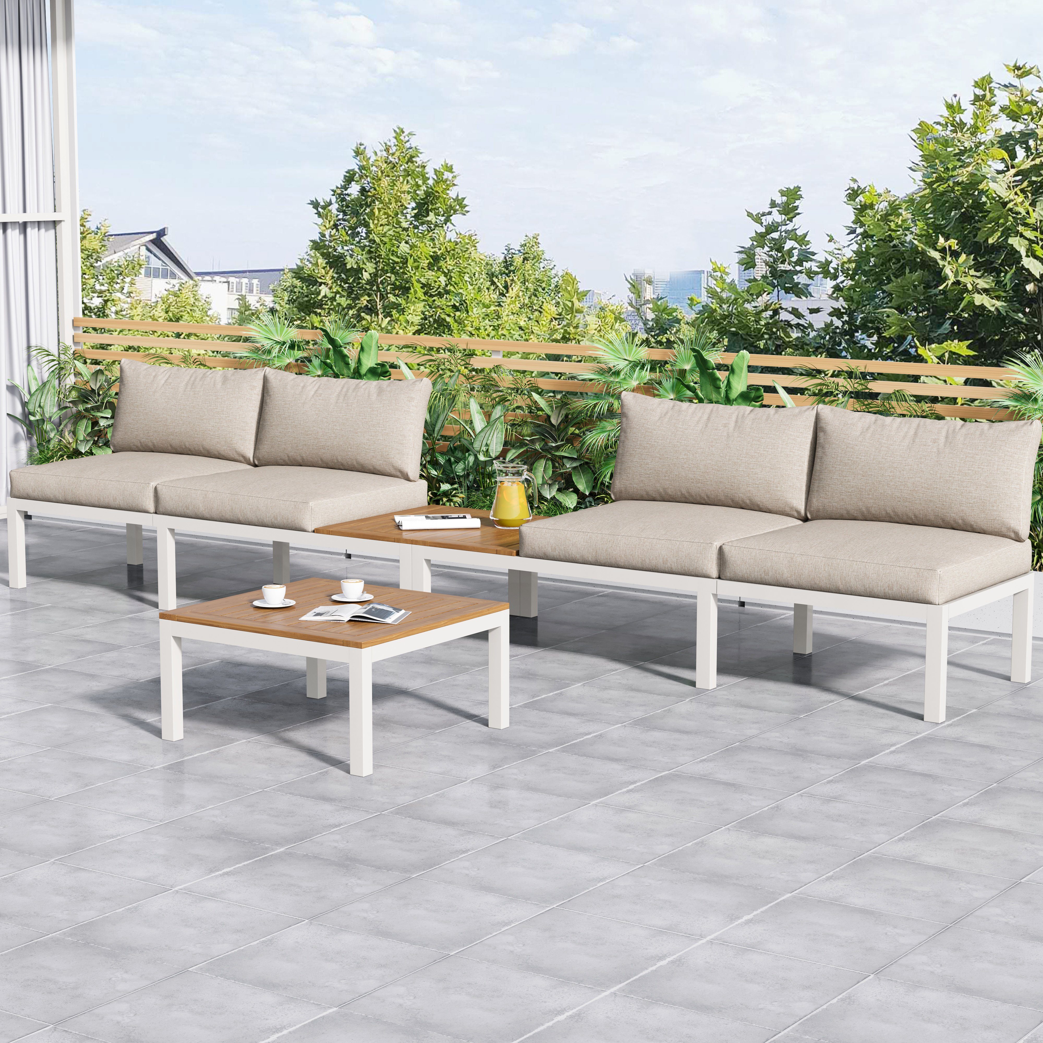 Flieks Gartenlounge-Set, 4-Sitzer Gartenmöbel Stahl 205*145*66cm