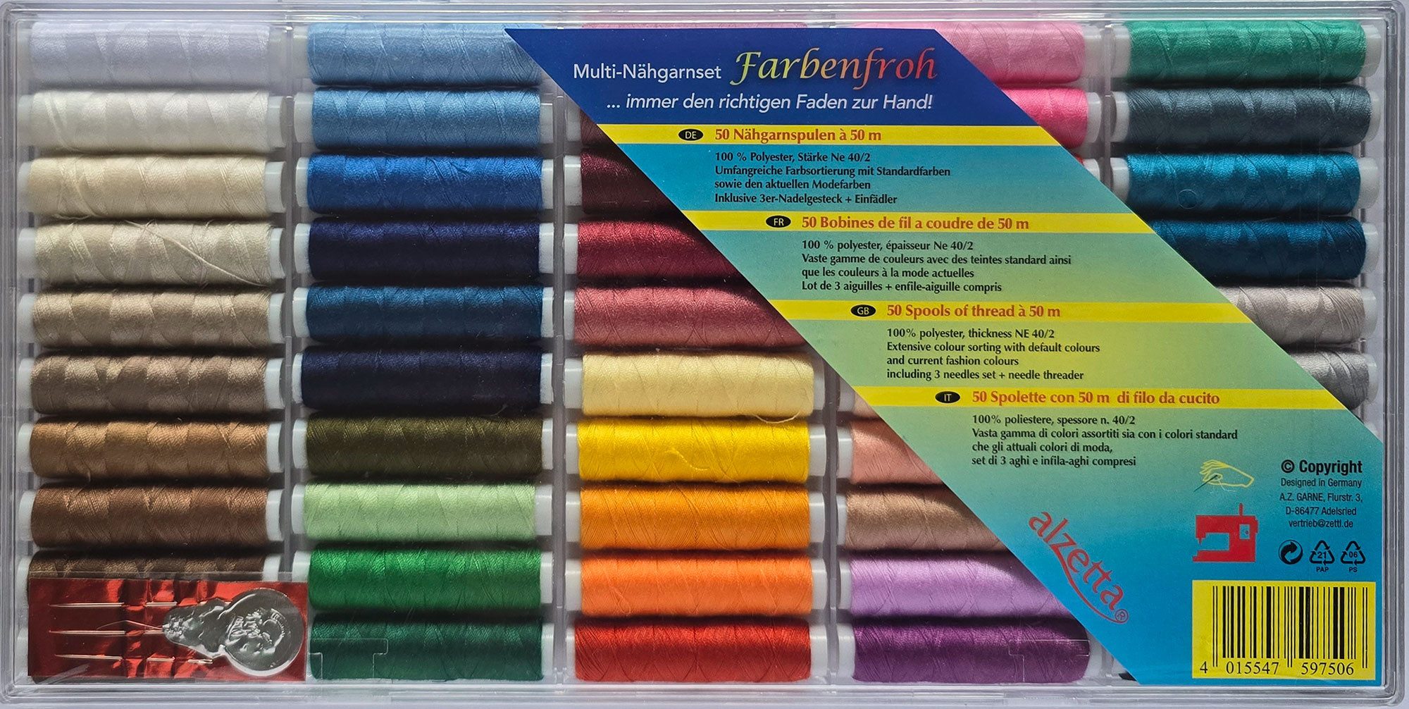 Zettl GmbH Alzetta Multi Nähgarn-Set 50 Farben Nähgarn
