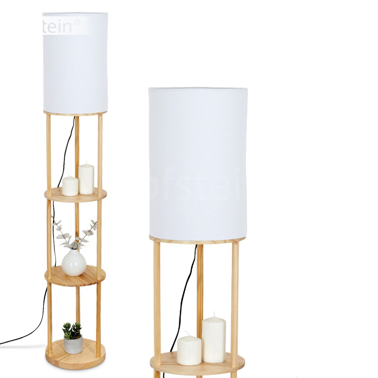 Stehlampe Stehlampe aus Holz/Stoff in Naturfarben/Weiß
