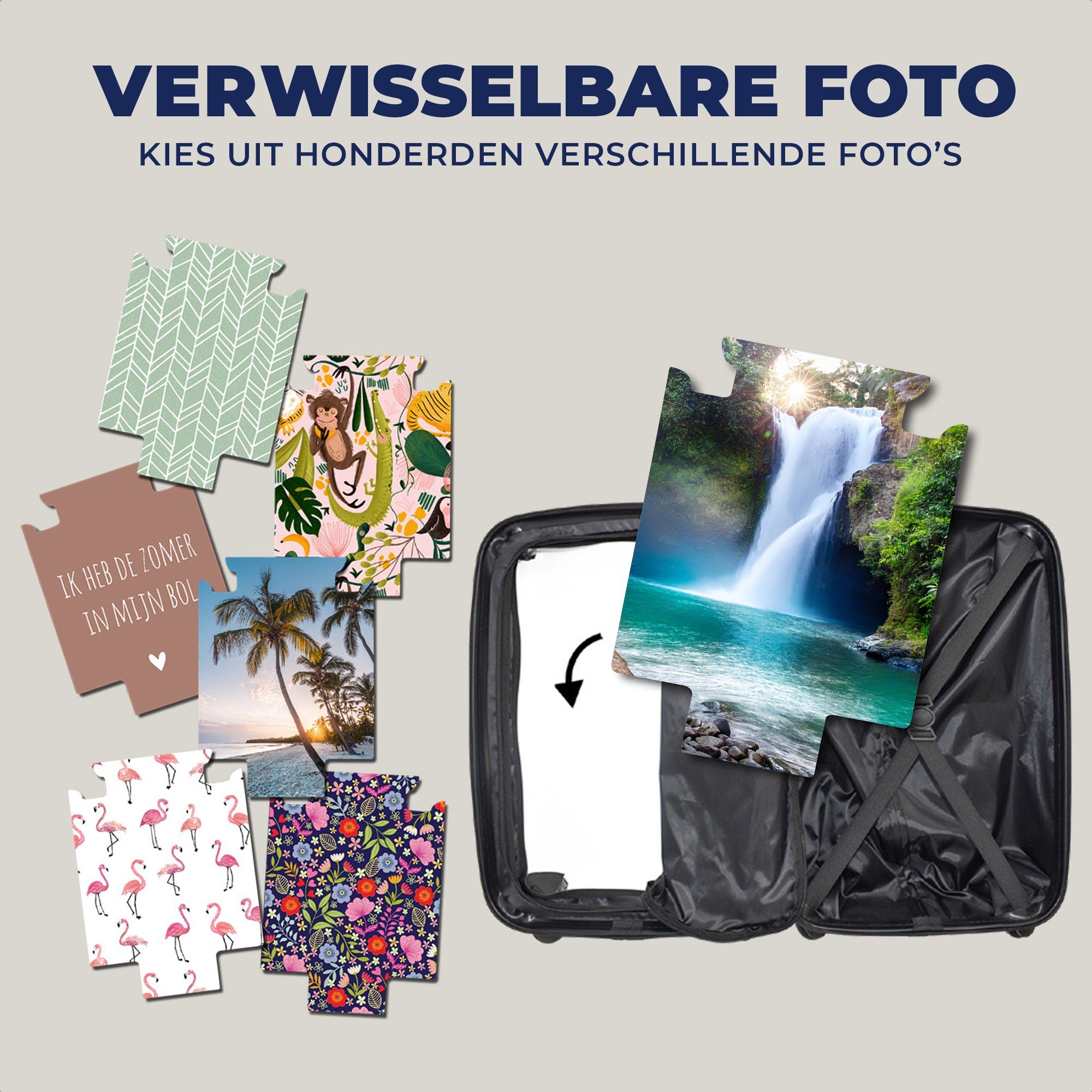 MuchoWow Handgepäckkoffer Wasserfall Rollen, Steine Reisekoffer - Wasser, - Reisetasche für Landschaft - rollen, Trolley, mit Handgepäck 4 - Pflanzen Ferien