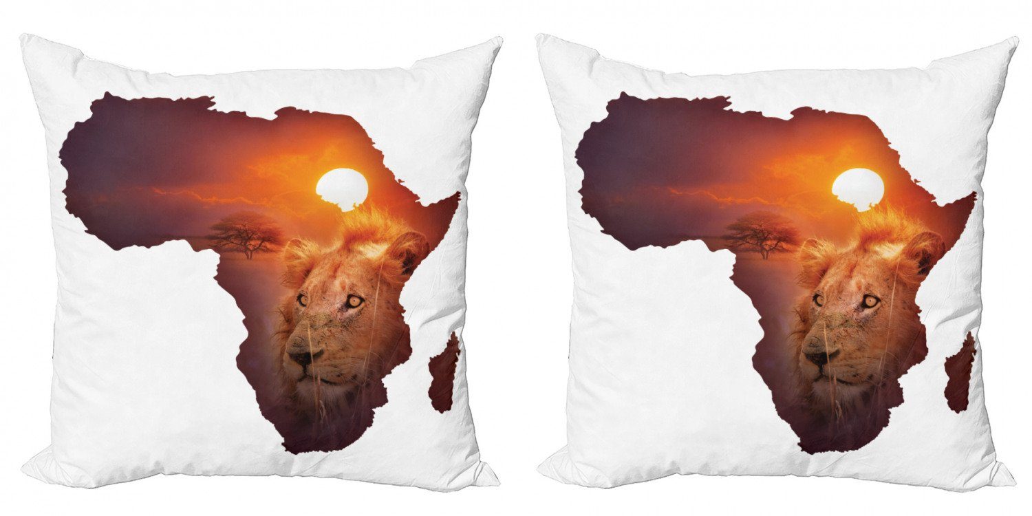 Kissenbezüge Safari Abakuhaus Accent (2 Modern Digitaldruck, Lion und Doppelseitiger Stück), Karte afrikanische Sonnenuntergang