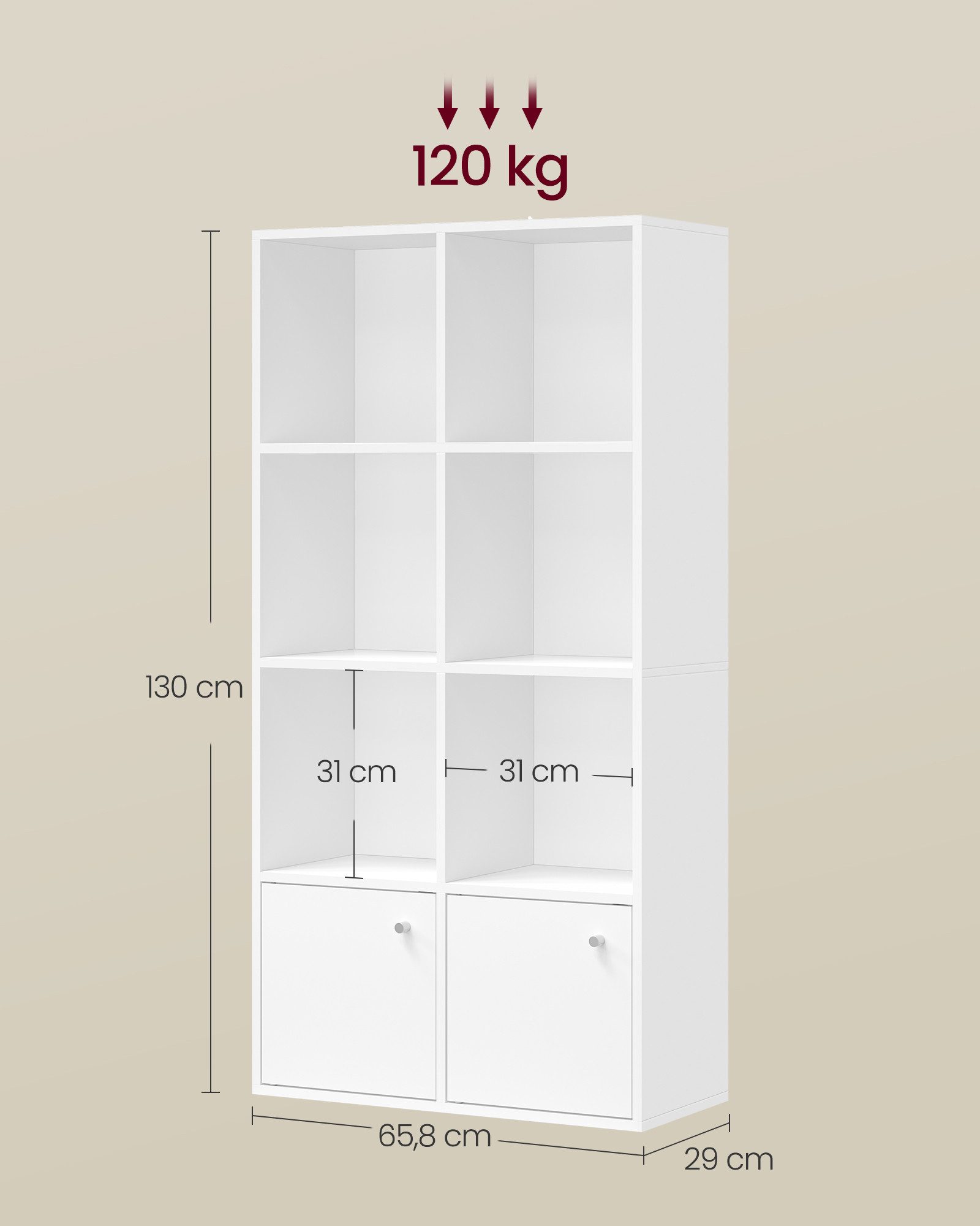 VASAGLE Bücherregal 3-stöckiges Regal, 2 Fächer, 29 x 65,8 x 130 cm, Wohnzimmer Homeoffice Esszimmer, mit Türen – Bild 5 von 5