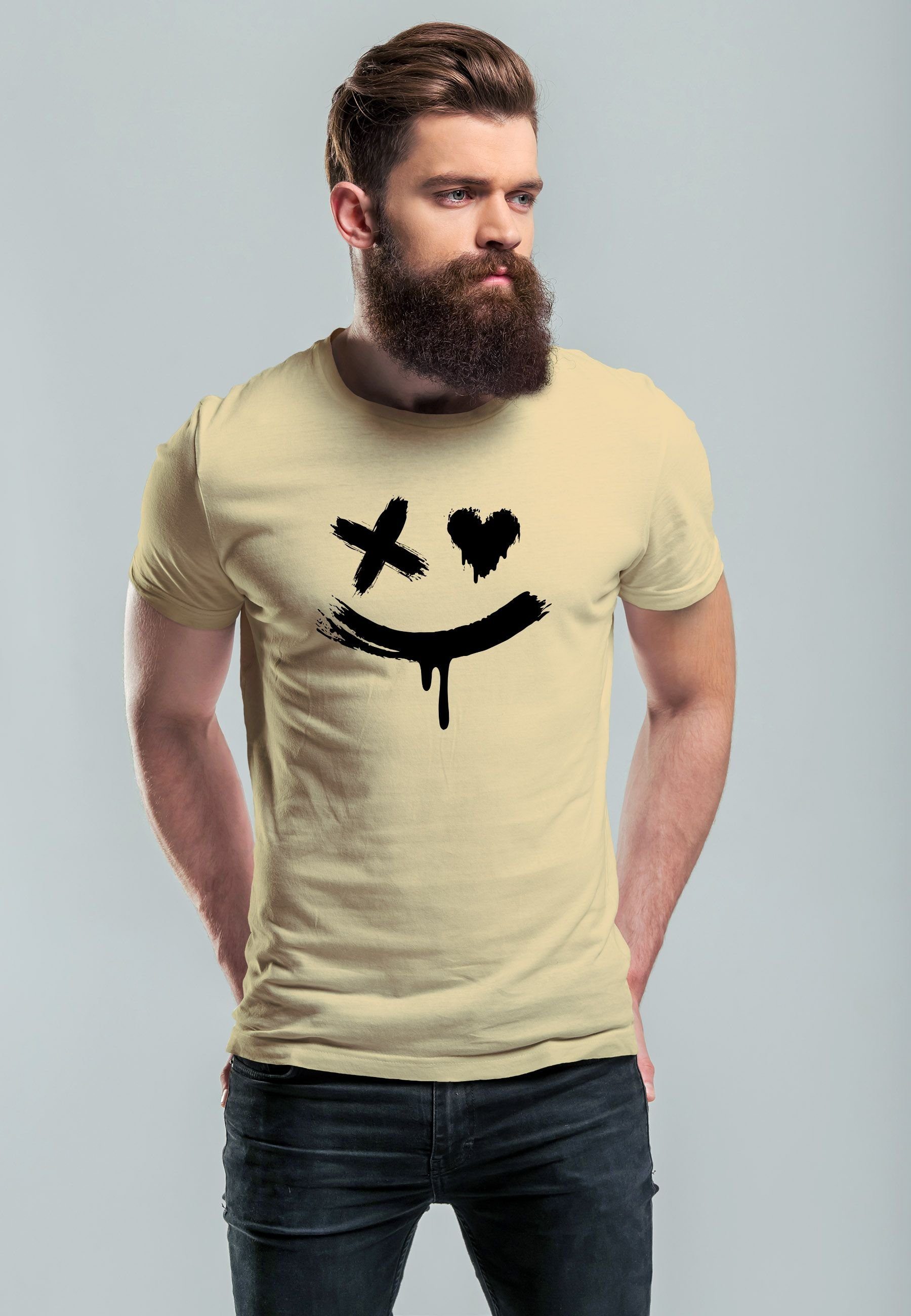 Neverless Print-Shirt Herren T-Shirt mit Fashion Print Print natur Techwear Streetstyle mit Aufdruck T Smile