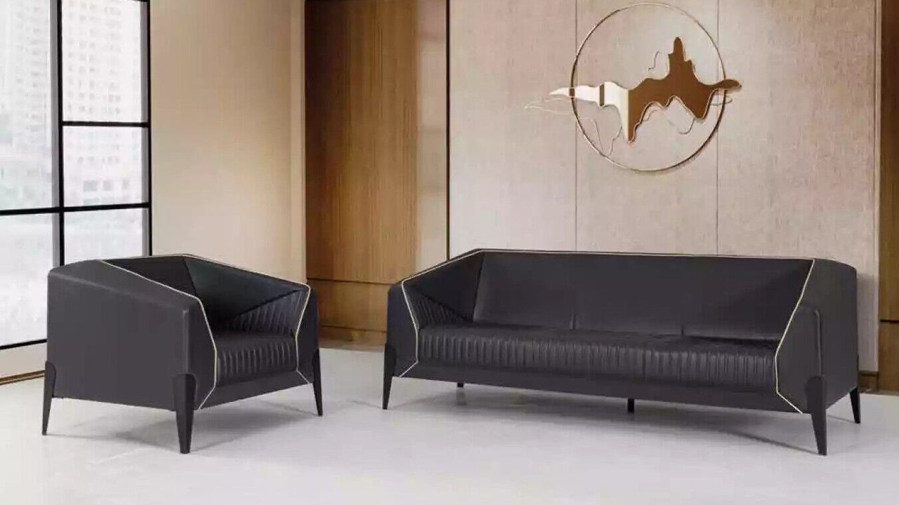 JVmoebel Sofa Schwarzes Ledersofa Büromöbel Luxus Europe Wohnzimmer Made Neue Polstersofas, In Couch