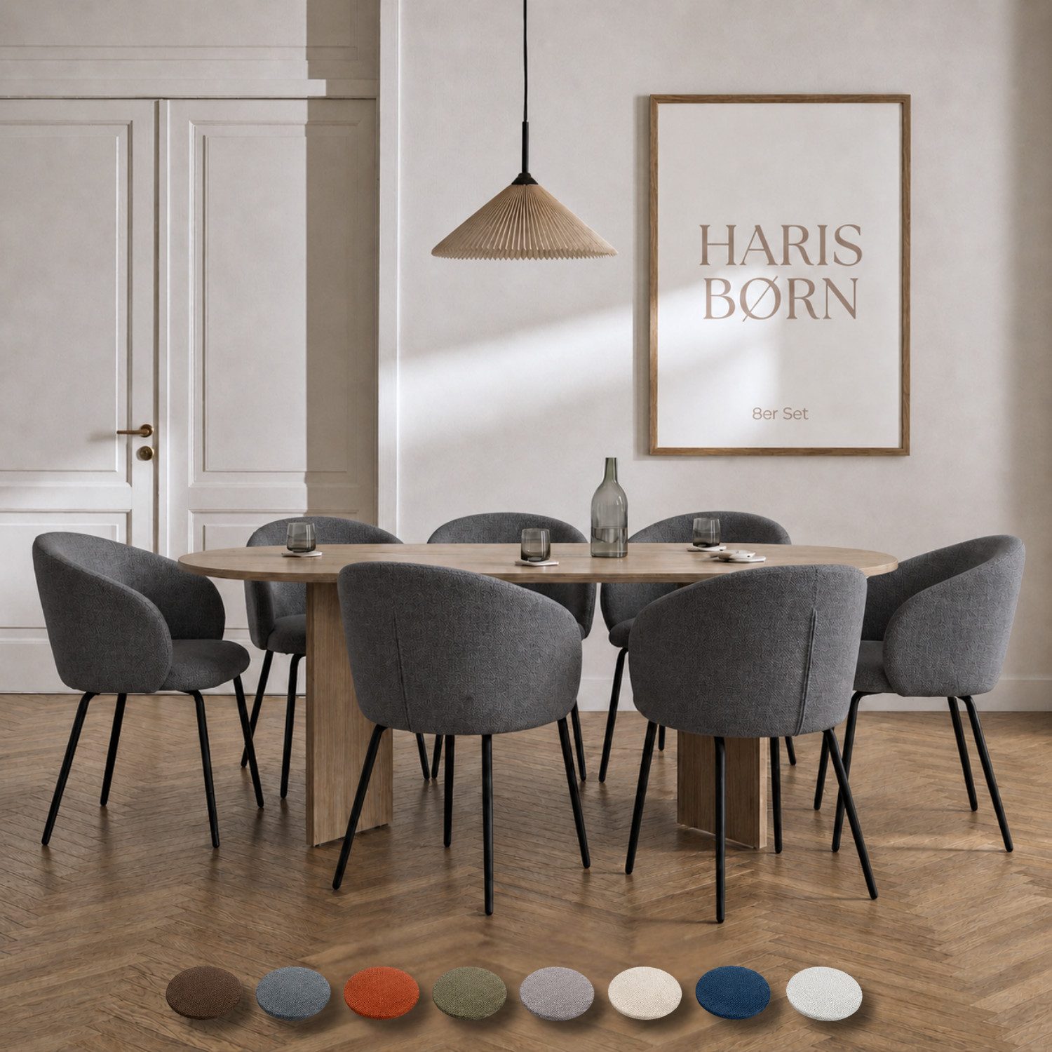 Haris Børn Esszimmerstuhl mit Armlehnen NØR - Hochwertige Polsterstühle für Esszimmer (Set, 8 St), Grau - Premium Esszimmer Stühle & Wohnzimmer Stühle
