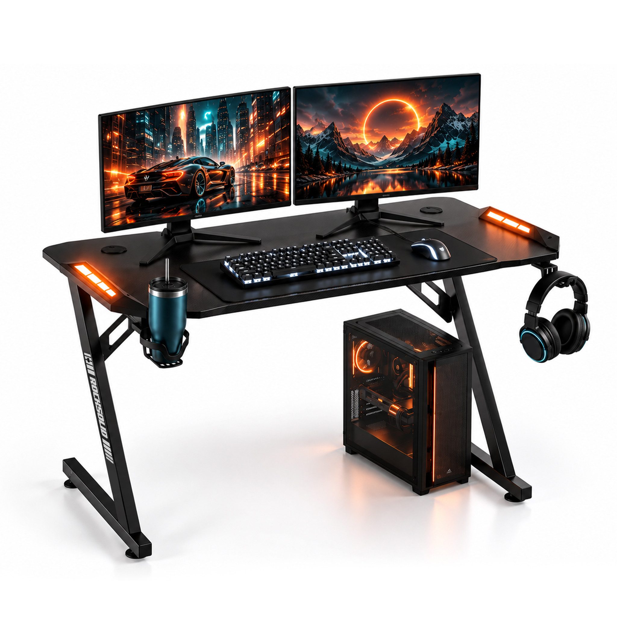 ELITE Gaming Gamingtisch ROCKSOLID Fusion, Schreibtisch mit RGB-Beleuchtung, Carbon (Gamingtisch mit Beleuchtung, Gamingtisch, Schreibtisch, Zockertisch, Tisch zumZocken, Computertisch), Gamingtisch mit Beleuchtung, Zockertisch
