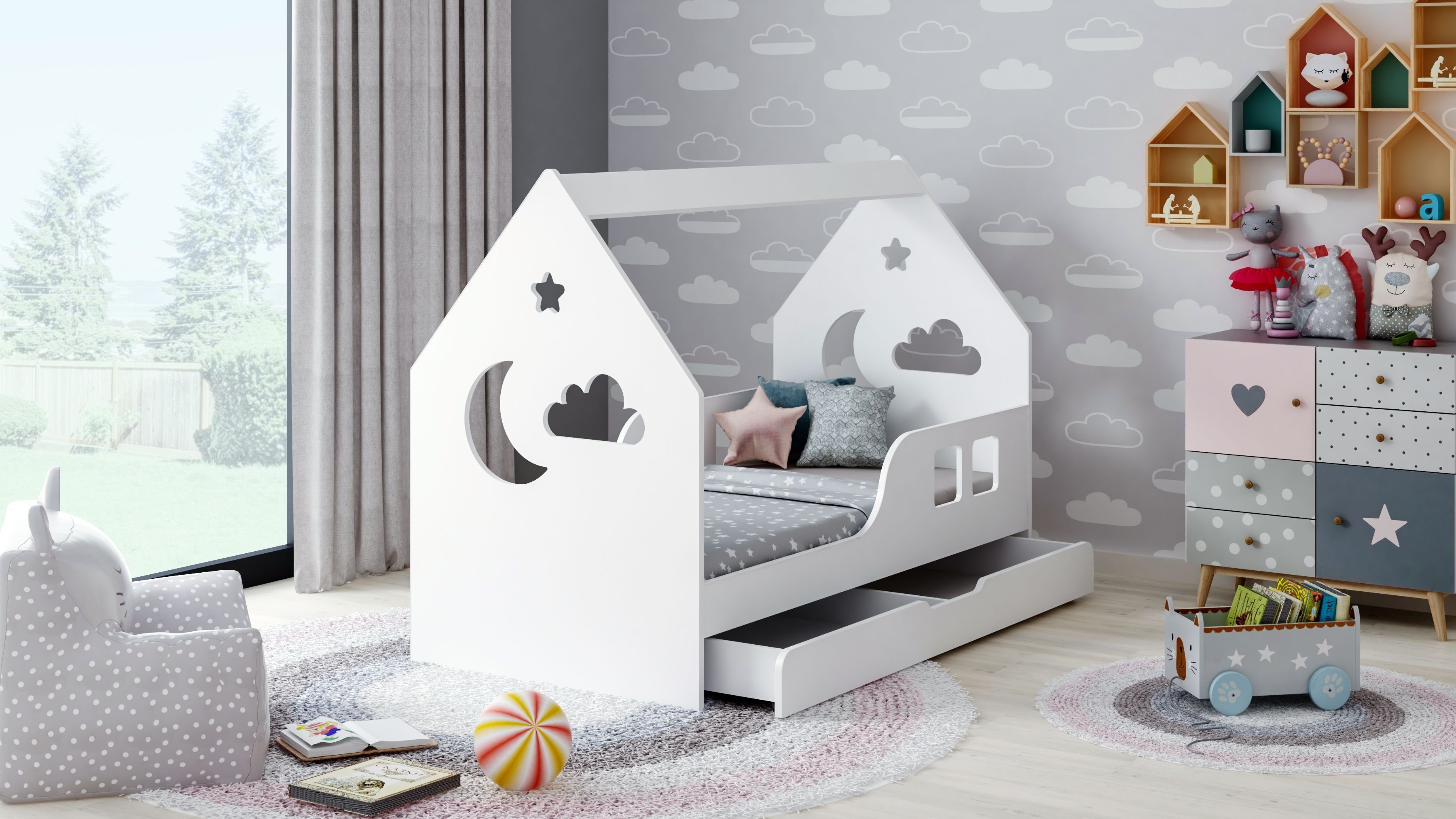 Babydecke Sämann® Hausbett mit Schublade 70 x 140 cm, weiß, Sämann