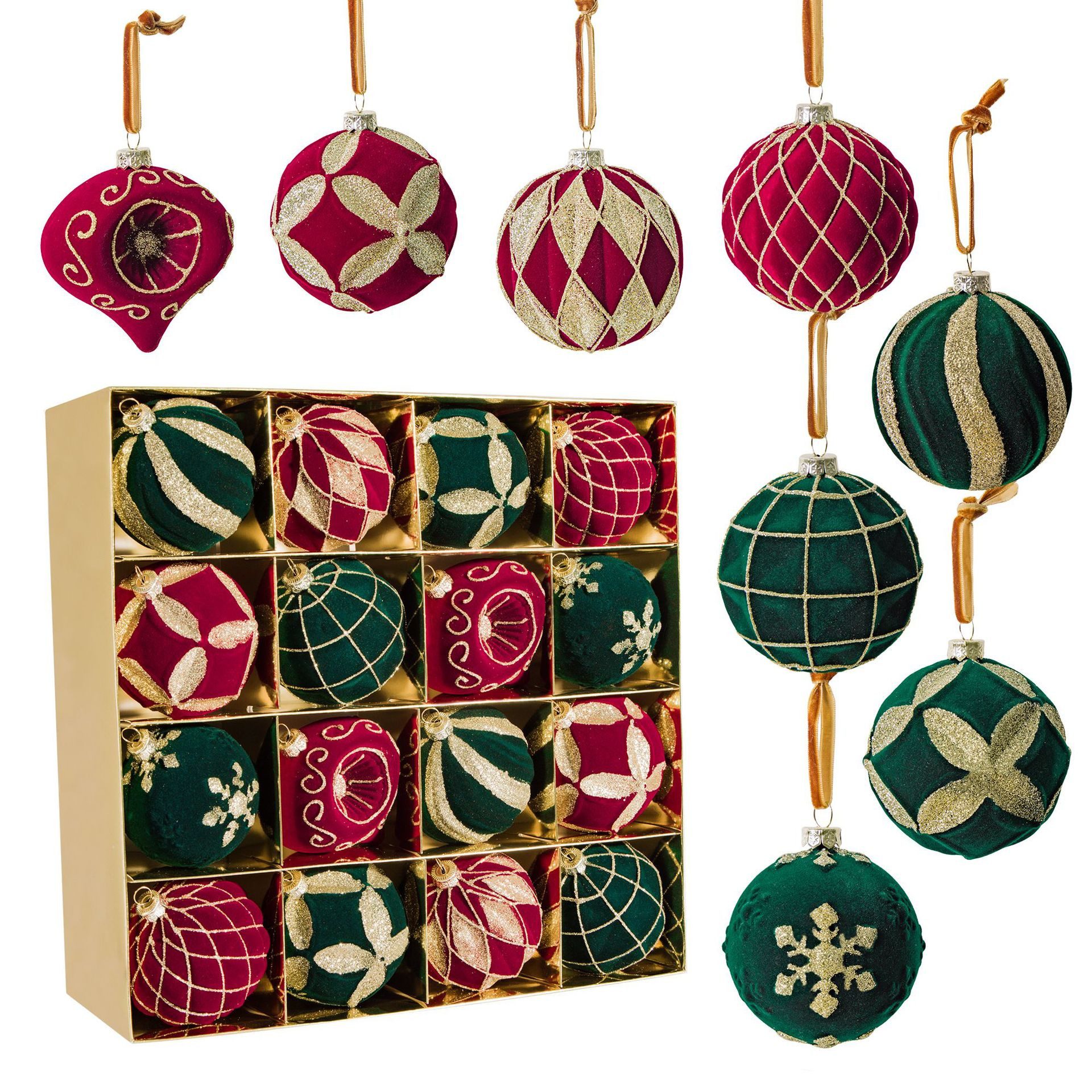 Sorvyzxn Weihnachtsbaumkugel 16-teiliges Set beflockter Weihnachtskugeln, 8 cm Weihnachtsdekokugeln, geeignet für festliche Partys, Wohndekoration und Winterfeiern