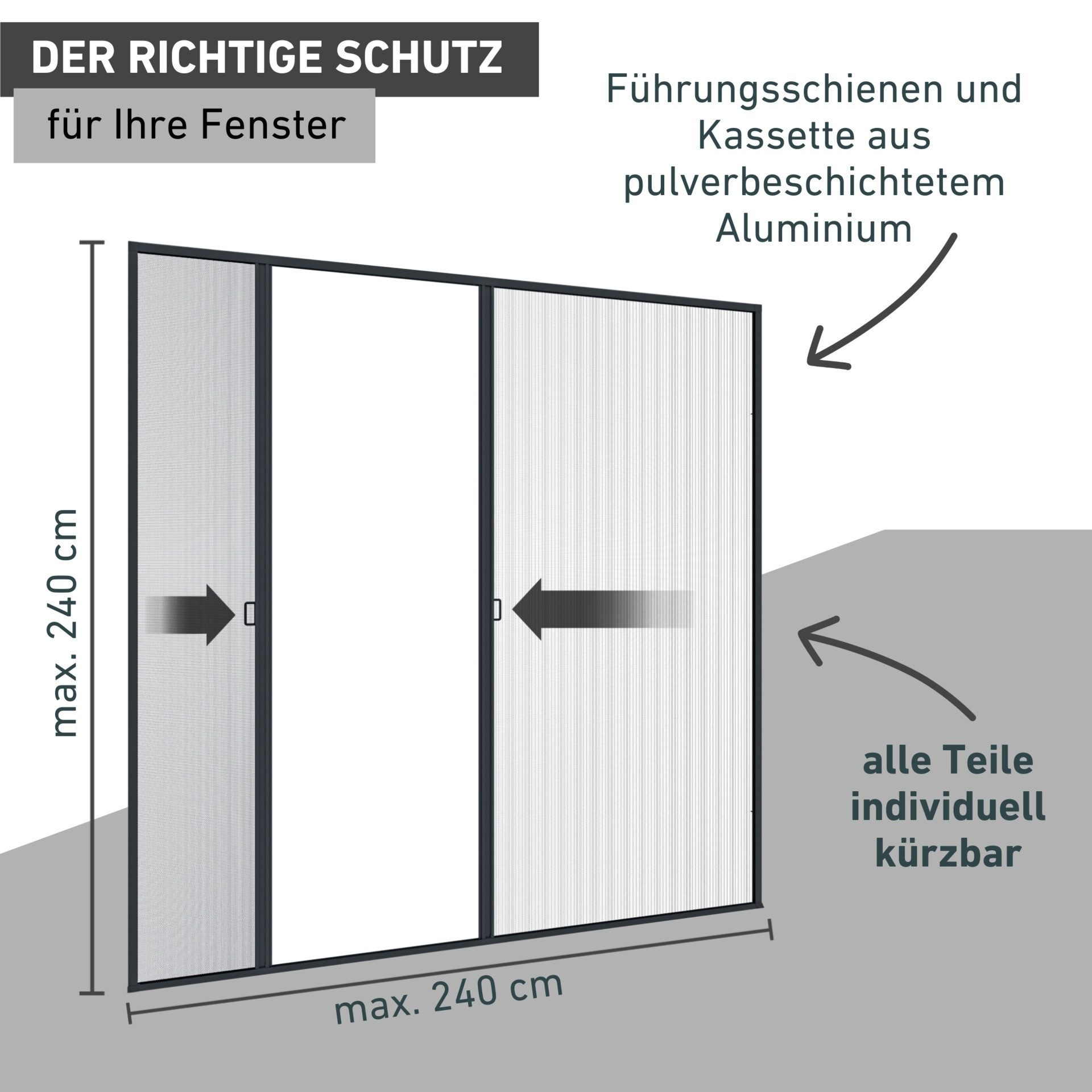 Windhager Insektenschutz-Schiebetür Expert für Doppeltüren, Insektenschutzplissee mit Alurahmen, Fliegengitter in weiß oder anthrazit erhältlich, 240 x 240 cm