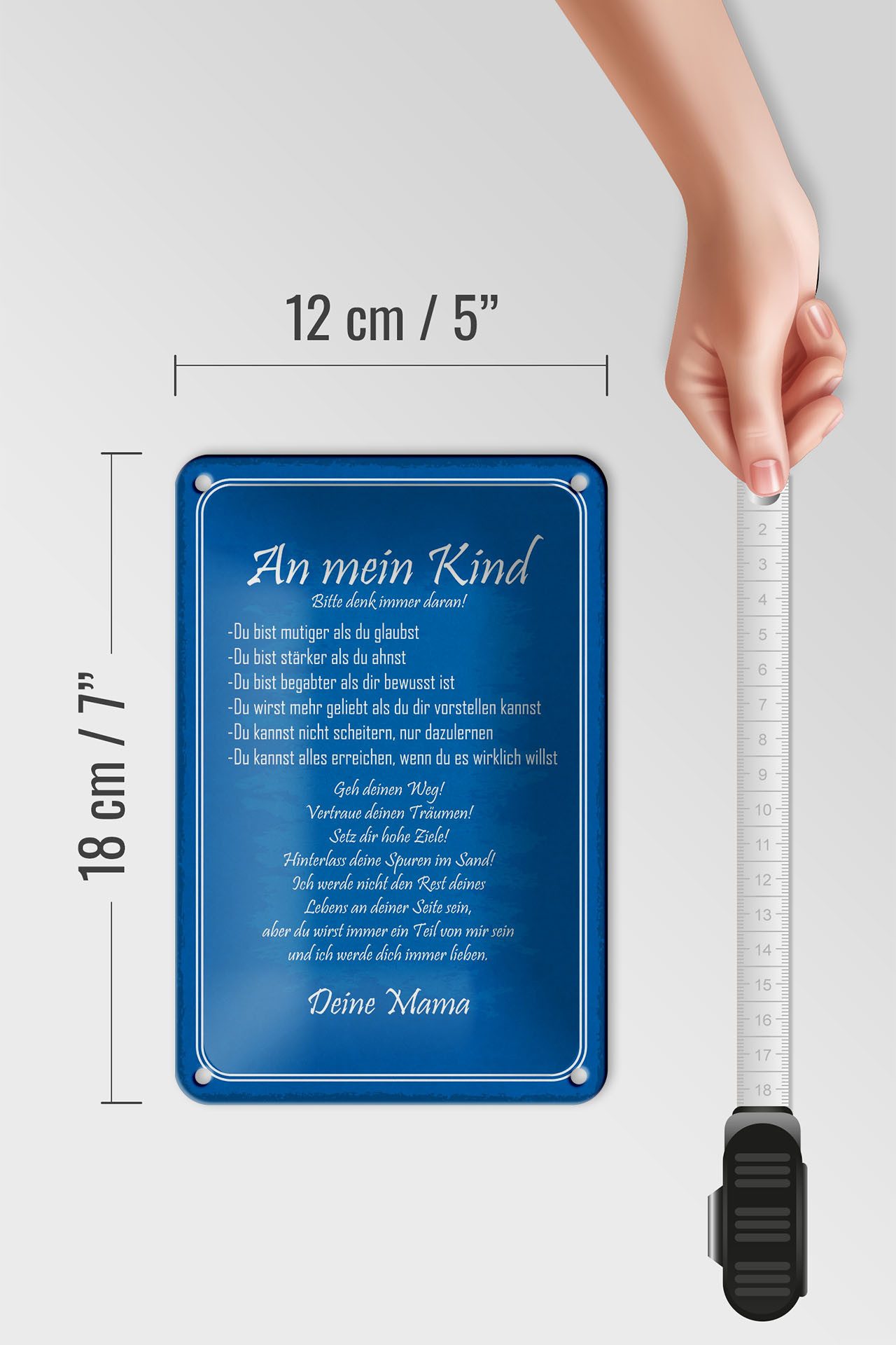 Femer GmbH Metallschild Spruch 12x18 cm An mein Kind Aufzählung Eigenschaften Deine Mama, (1 St), gewölbte Oberfläche, abgerundete Ecken, umgeschlagene Kanten – Bild 5 von 5