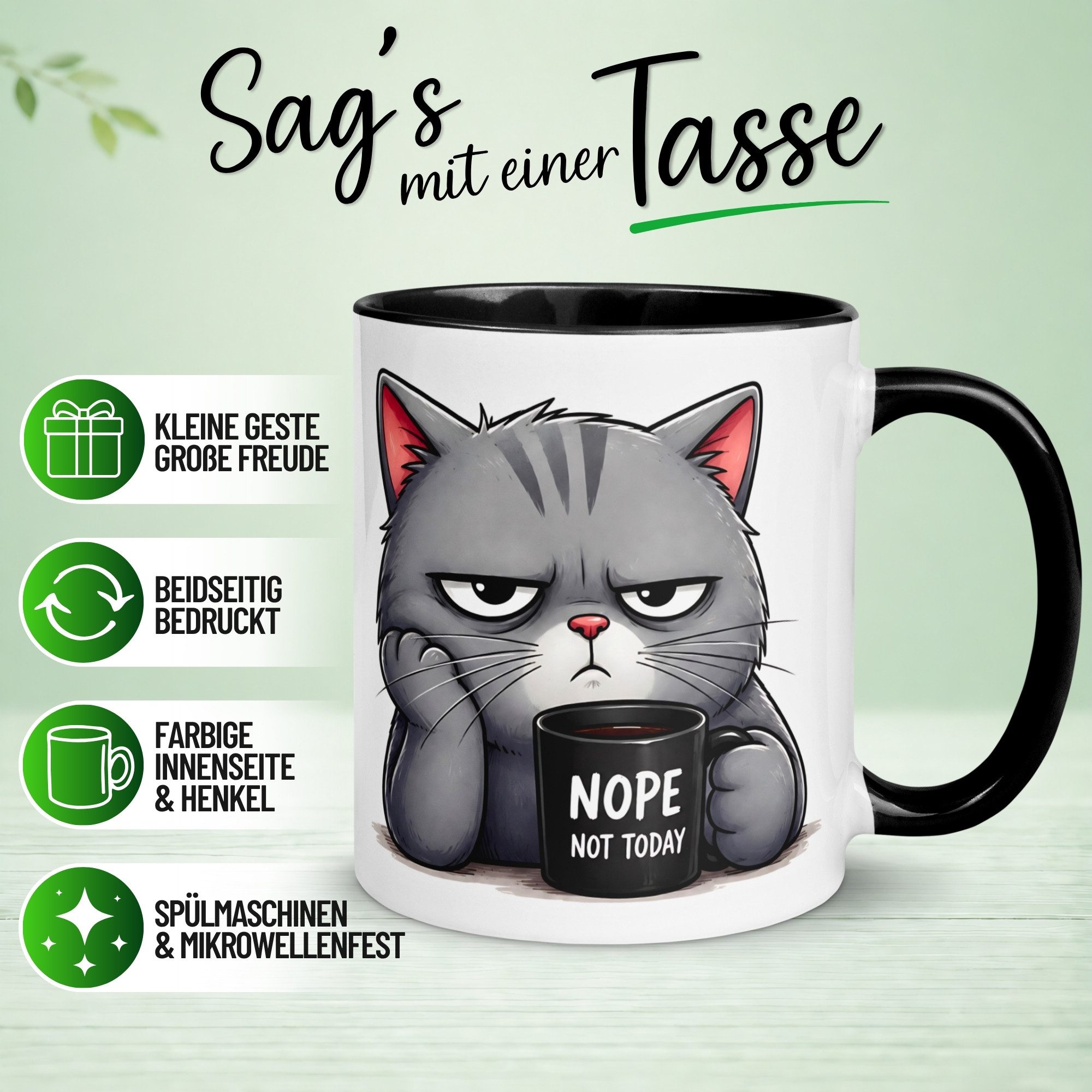 Momentals Tasse Katze – Ich würde ja aufstehen – lustiges Katzen Geschenk Morgenmuffel, Gratis Versand · Links-&Rechtshänder · Spülmaschinenfest