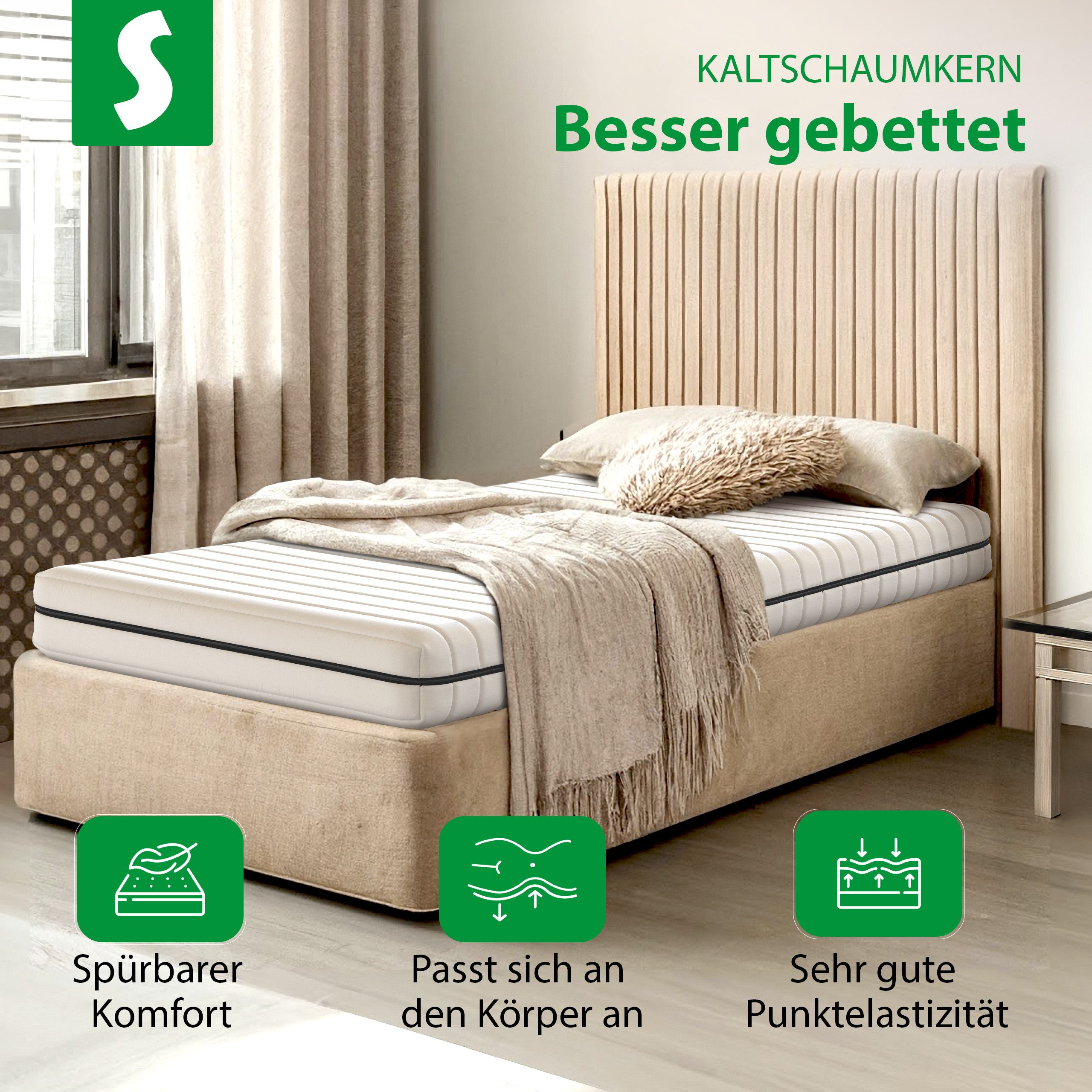 Kaltschaummatratze 15 cm 7-Zonen Kaltschaummatratze verfügt über 2 Härtegrade, wendbar, Schlaftroll, 15 cm hoch, 90x200 cm, 140x200 cm, und weiteren Größen erhä – Bild 5 von 5