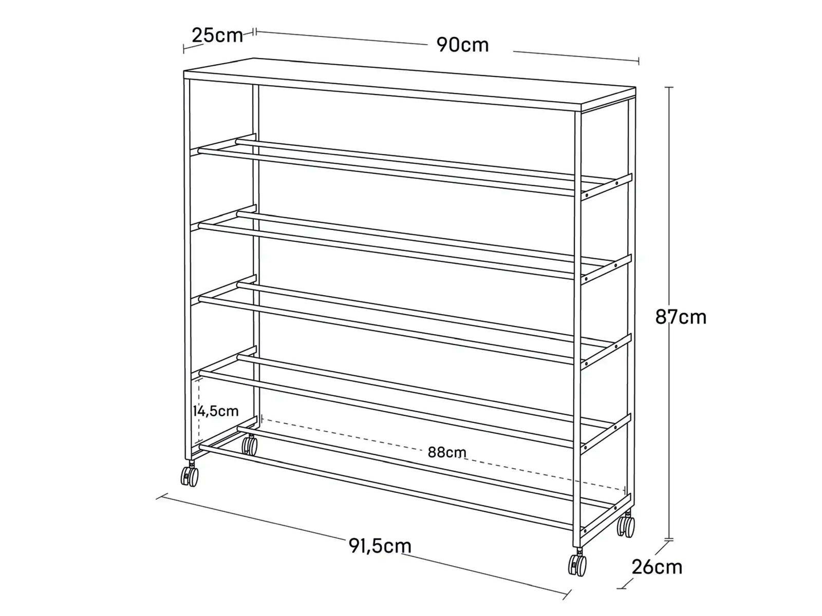Yamazaki Schuhregal Tower auf Rollen schmal hoch mit Ablage Schuhständer 5 Ebenen, Schuhständer, Schuhschrank mit Holzablage, rollbar für bis zu 20 Paar Schuhe