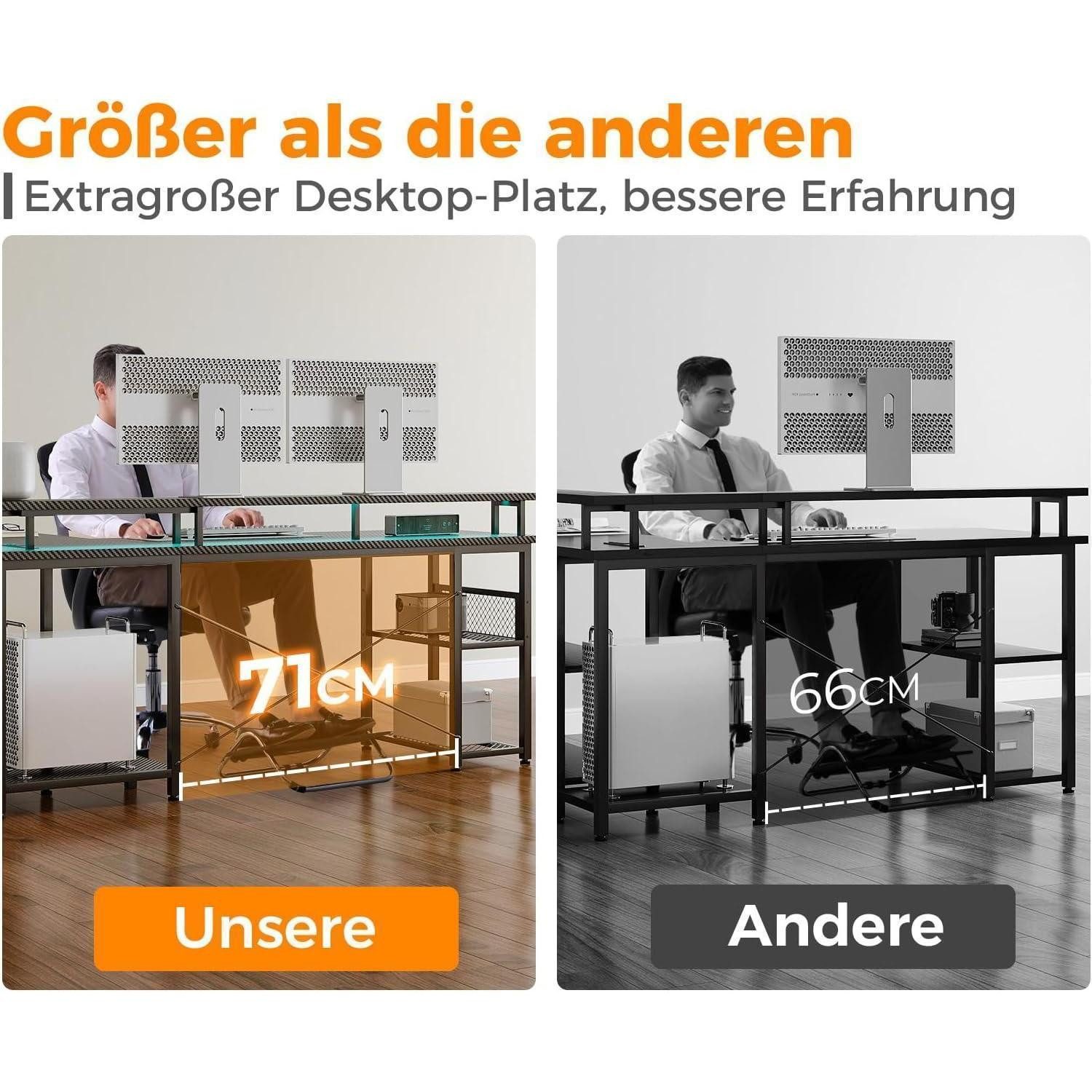 LuxusKollektion Gamingtisch Gaming Eckschreibtisch LED USB Steckdosen Kohlefaser Schwarz 150×102cm