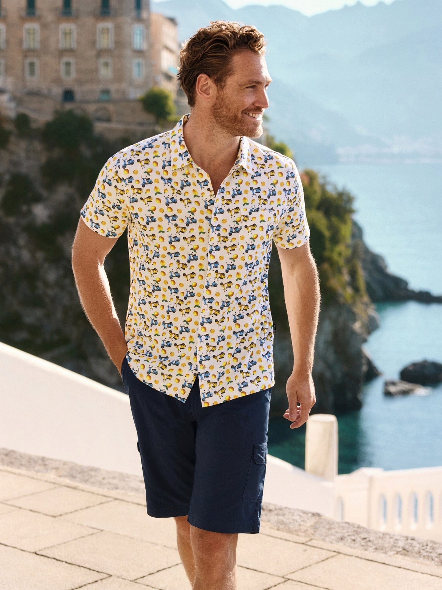 Hajo Kurzarmhemd durchgeknöpftes Jerseyhemd mit Alloverdruck - stay fresh-Qualität