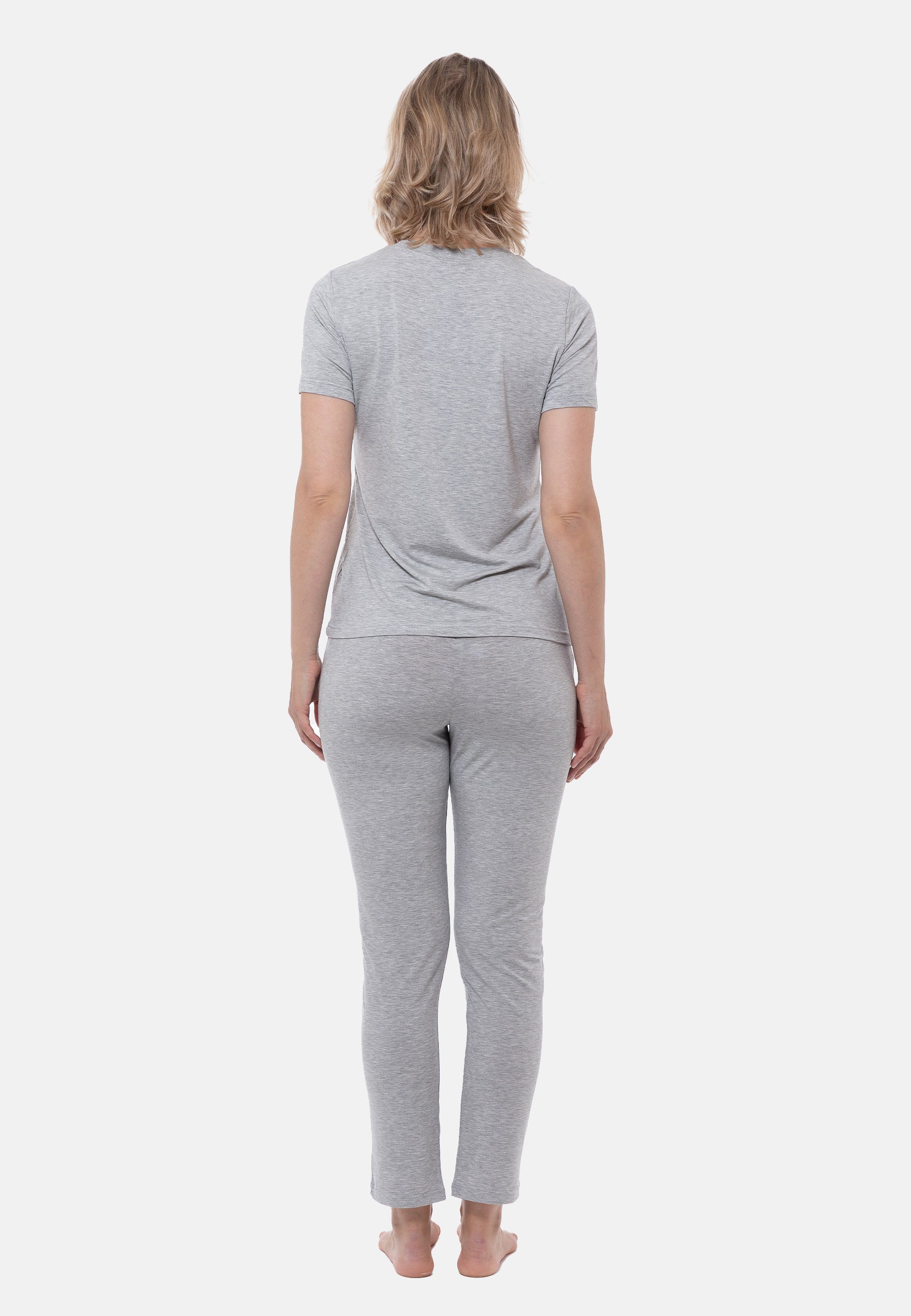 Mey Pyjama Sleepy Lounge T-Shirt Hose (Set, - tlg) 2 melange Grey Schlafanzug Set im lange Easy und &