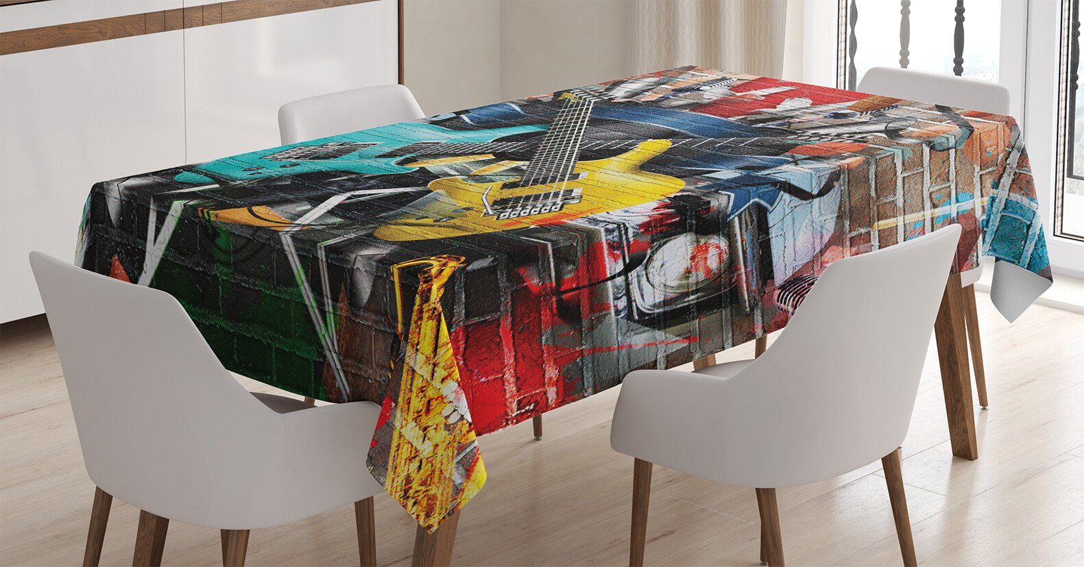 den Waschbar Für Instrument Bereich Collage geeignet Abakuhaus Joyful Tischdecke Außen Klare Farbfest Farben, Graffiti