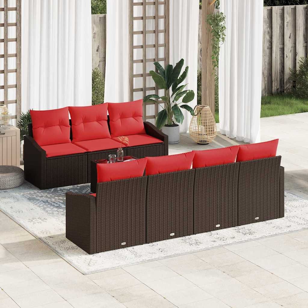 vidaXL Loungesofa Sofa Set 8 stk. 3-Sitzanzahl Braun und Rot Poly Rattan, 8 Teile