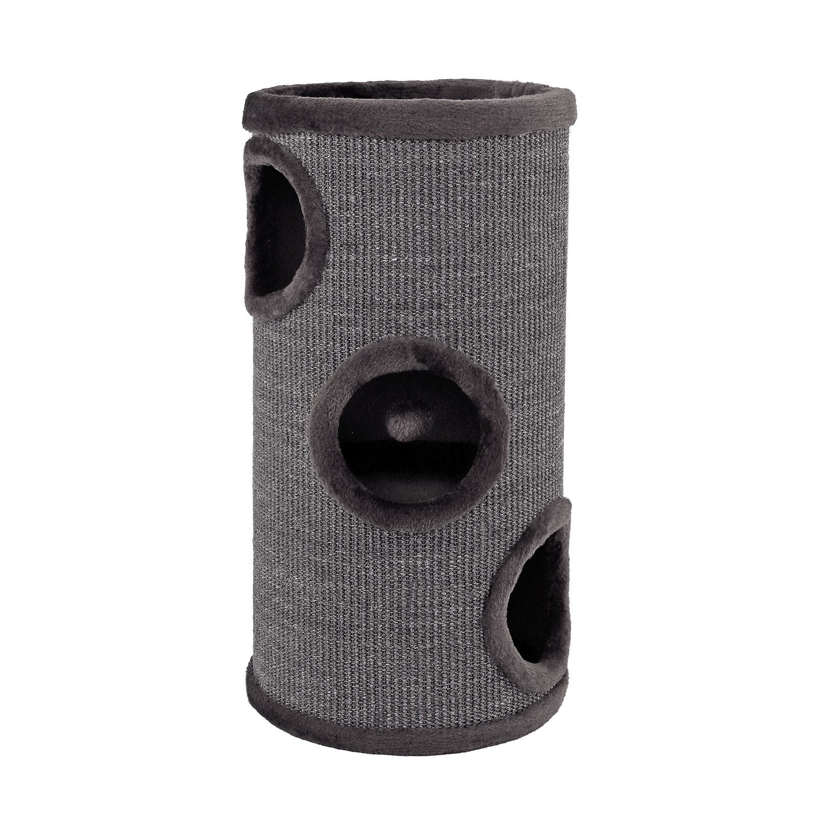 lionto Kratztonne Sisal 70 cm, Kratzturm mit 3 Eingängen & Kuschelbett, grau, (1-tlg), robust & platzsparend, Katzenspielplatz