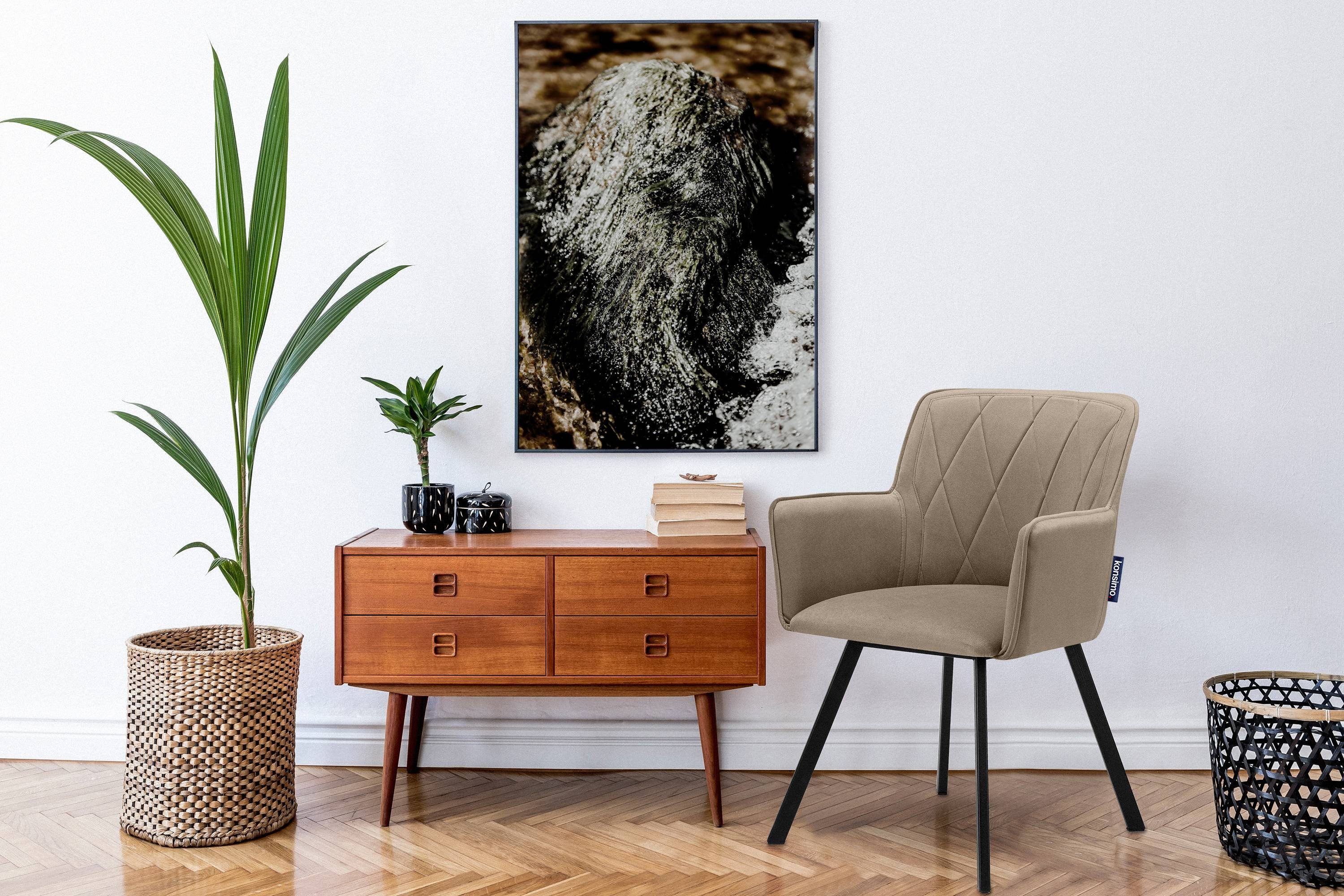 Konsimo Polsterstuhl PYRUS Esstischstühl Wohnzimmerstühl beige in | Velours-Sitz, hergestellt schwarzer EU St), der 2 beige/schwarz (Esszimmerstühl, Metallrahmen