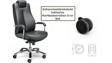 Nowy Styl Chefsessel Cheffdrehsessel Sonata XXL Echtleder schwarz inklusive Hartbodenrollen (Schwerlastdrehstuhl inklusive Hartbodenrollen)