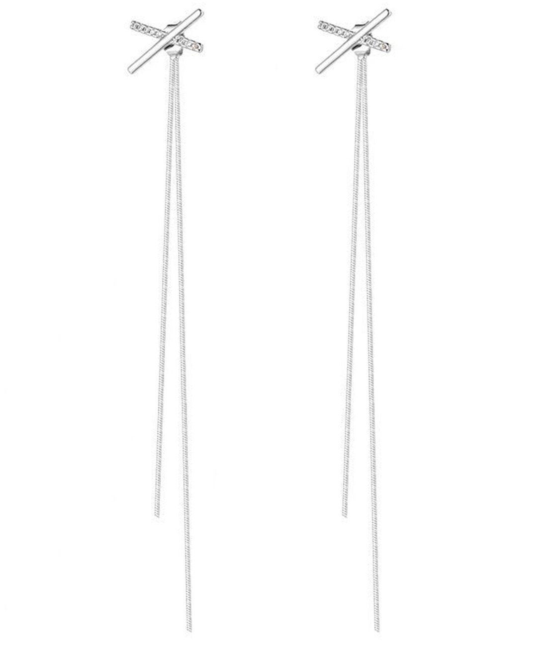 Haiaveng Paar Ohrhänger s925 Silber Quasten-Ohrringe, 2 in 1 Ohrringe, Lange Quastenohrringe für Damen, Ohrringe mit gekreuzten Linien